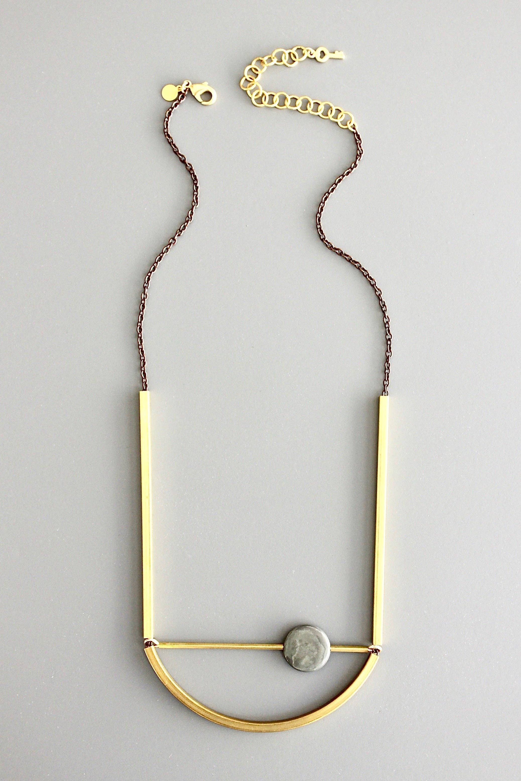 David Aubrey Jewelry - ATH122 Geometric Brass Necklace