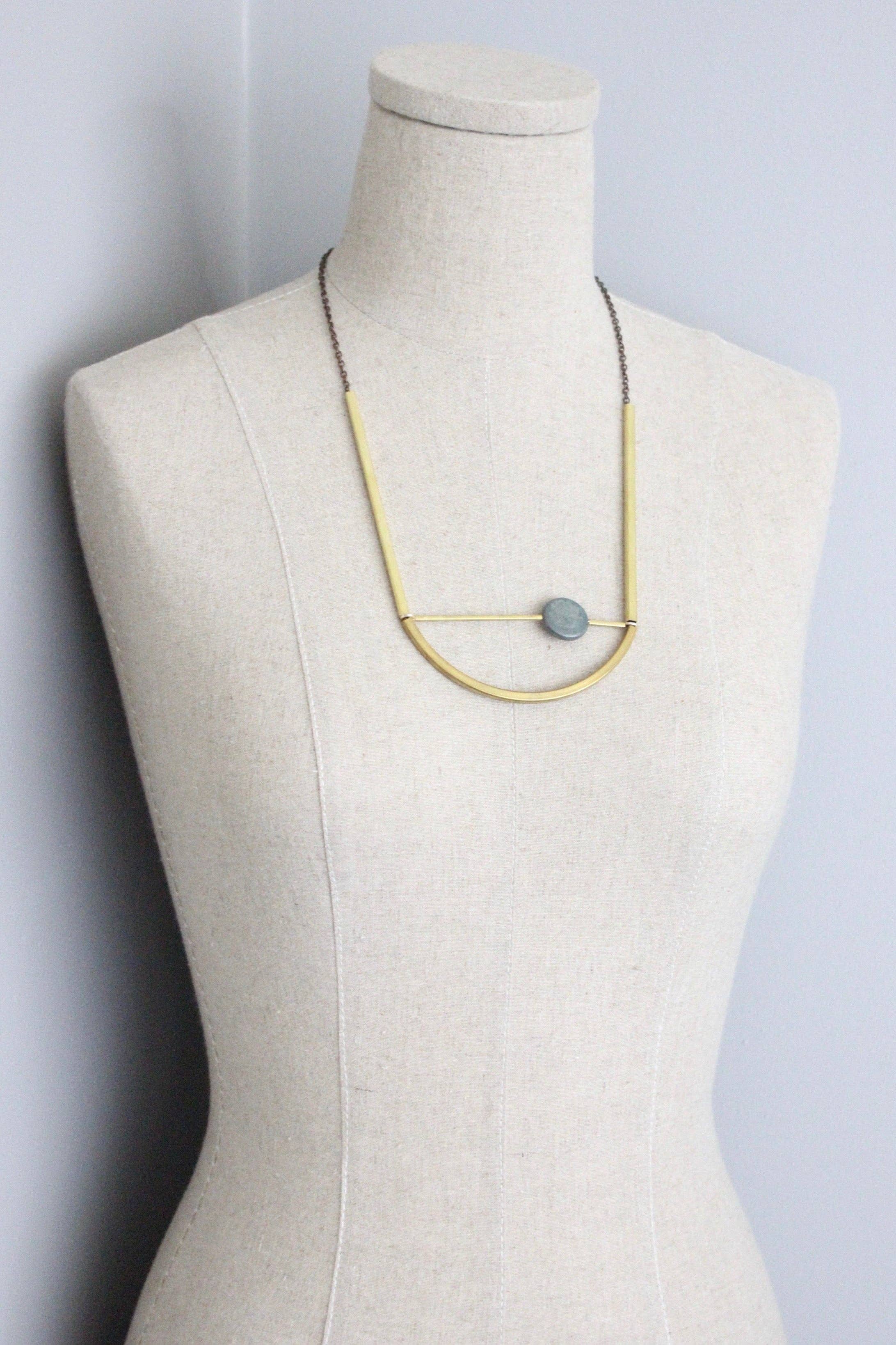 David Aubrey Jewelry - ATH122 Geometric Brass Necklace