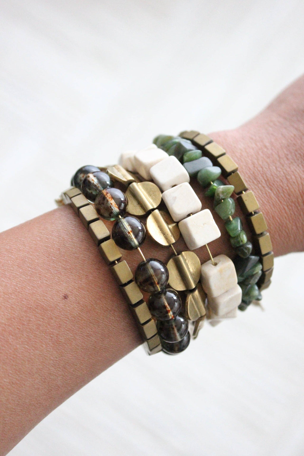 David Aubrey Jewelry - ATHB03 Jade and Brass Wrap Bracelet