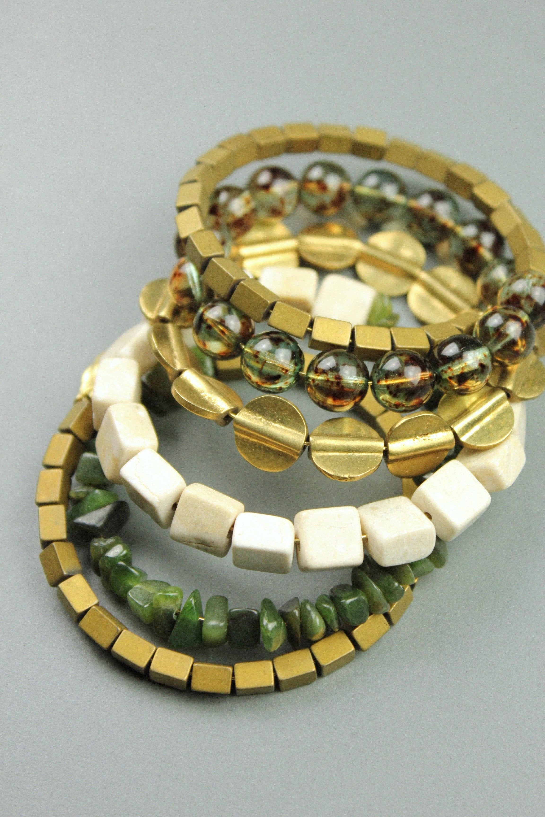 David Aubrey Jewelry - ATHB03 Jade and Brass Wrap Bracelet