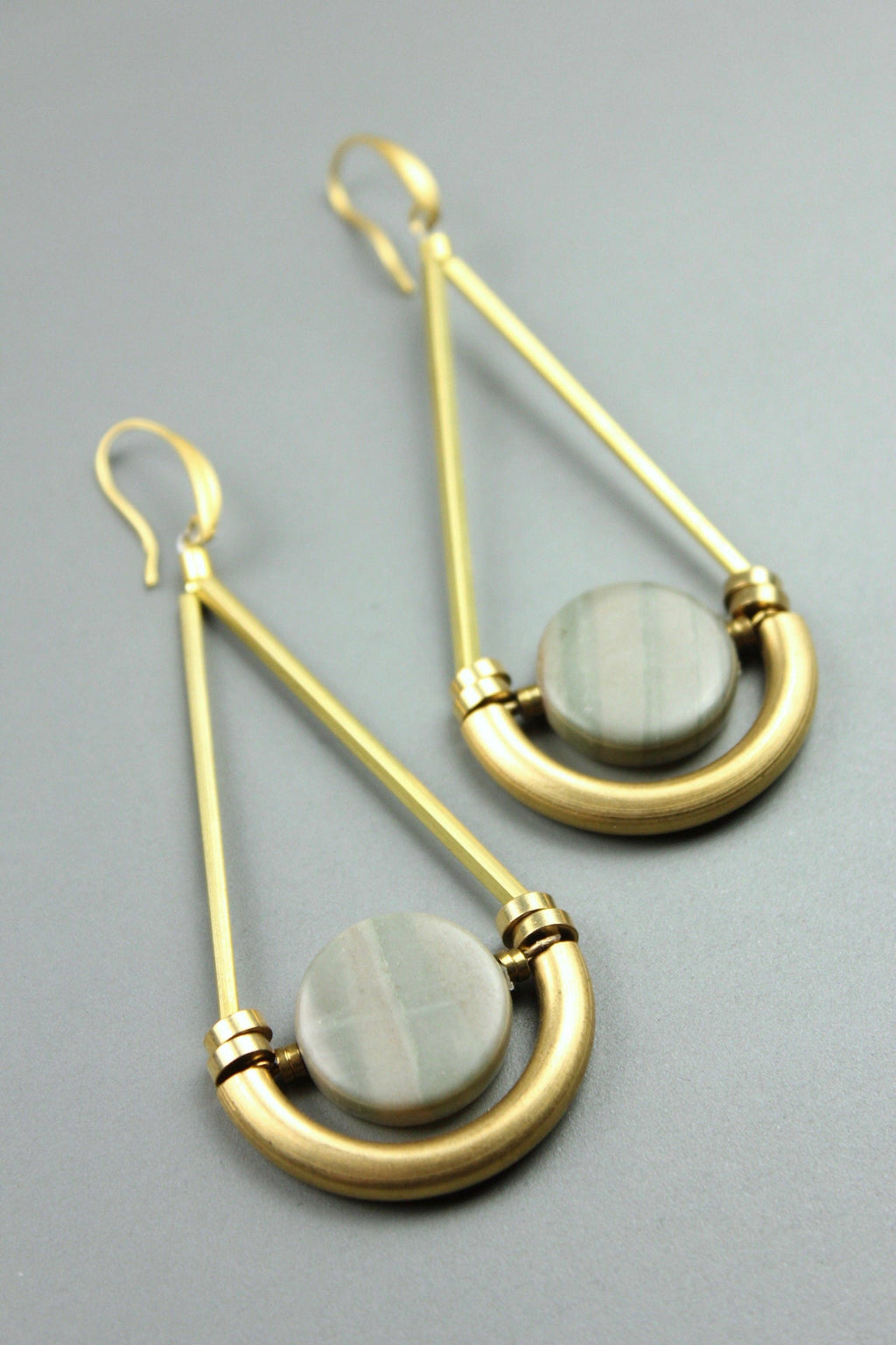 David Aubrey Jewelry - ATHE39 Geometric Jasper and Brass Earrings