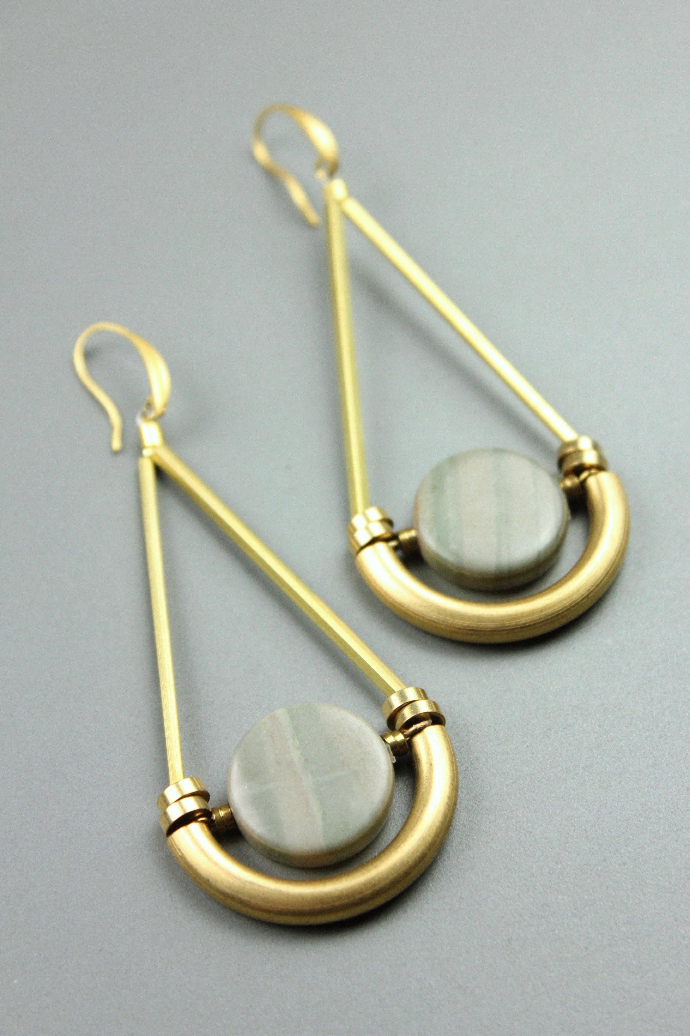 David Aubrey Jewelry - ATHE39 Geometric Jasper and Brass Earrings