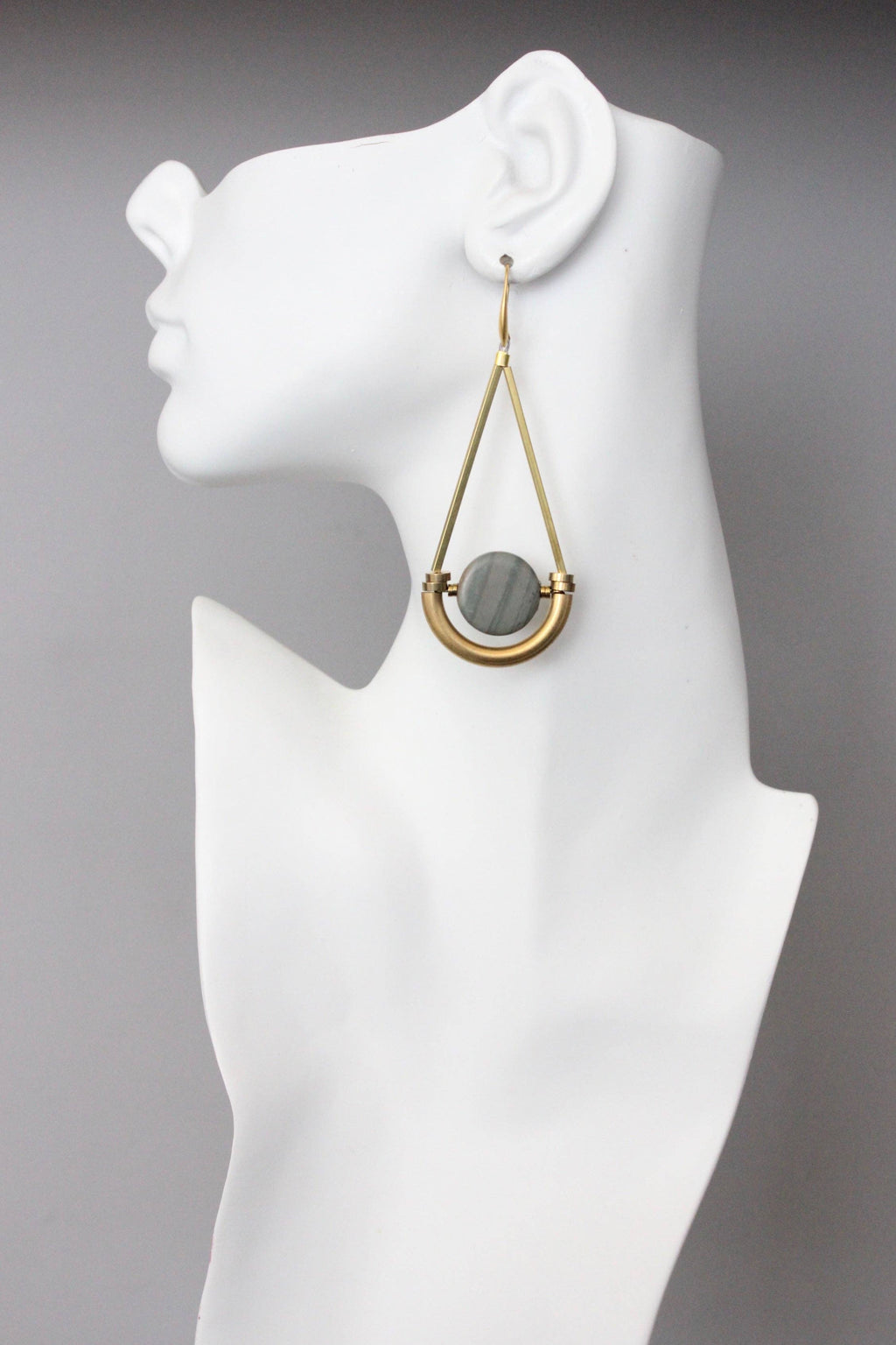 David Aubrey Jewelry - ATHE39 Geometric Jasper and Brass Earrings
