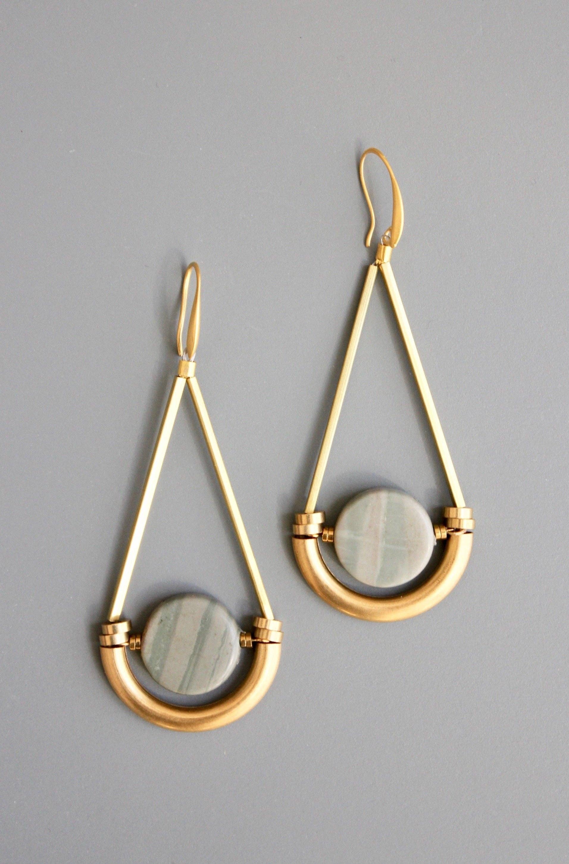 David Aubrey Jewelry - ATHE39 Geometric Jasper and Brass Earrings