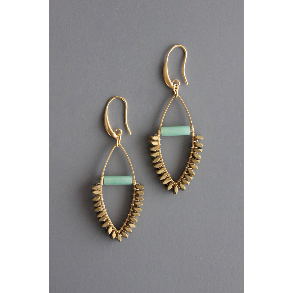 David Aubrey Jewelry - BKNE21 Jade and Gold Hematite Wire Wrapped Earrings