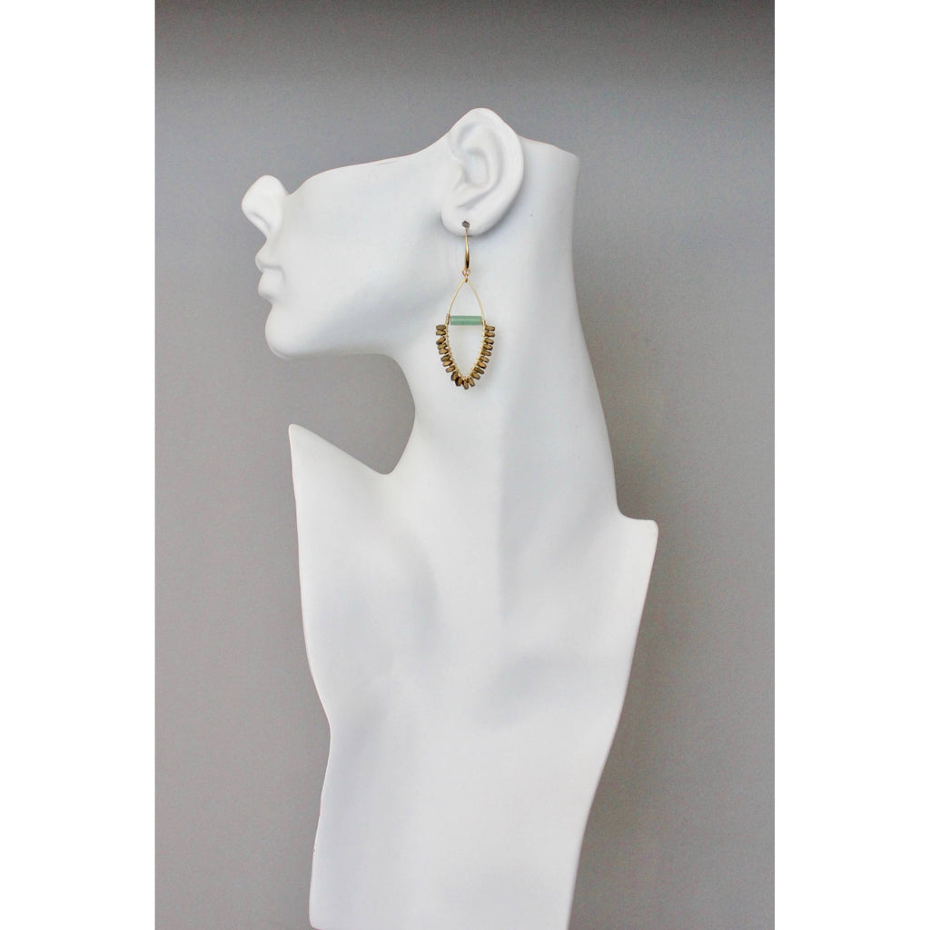 David Aubrey Jewelry - BKNE21 Jade and Gold Hematite Wire Wrapped Earrings