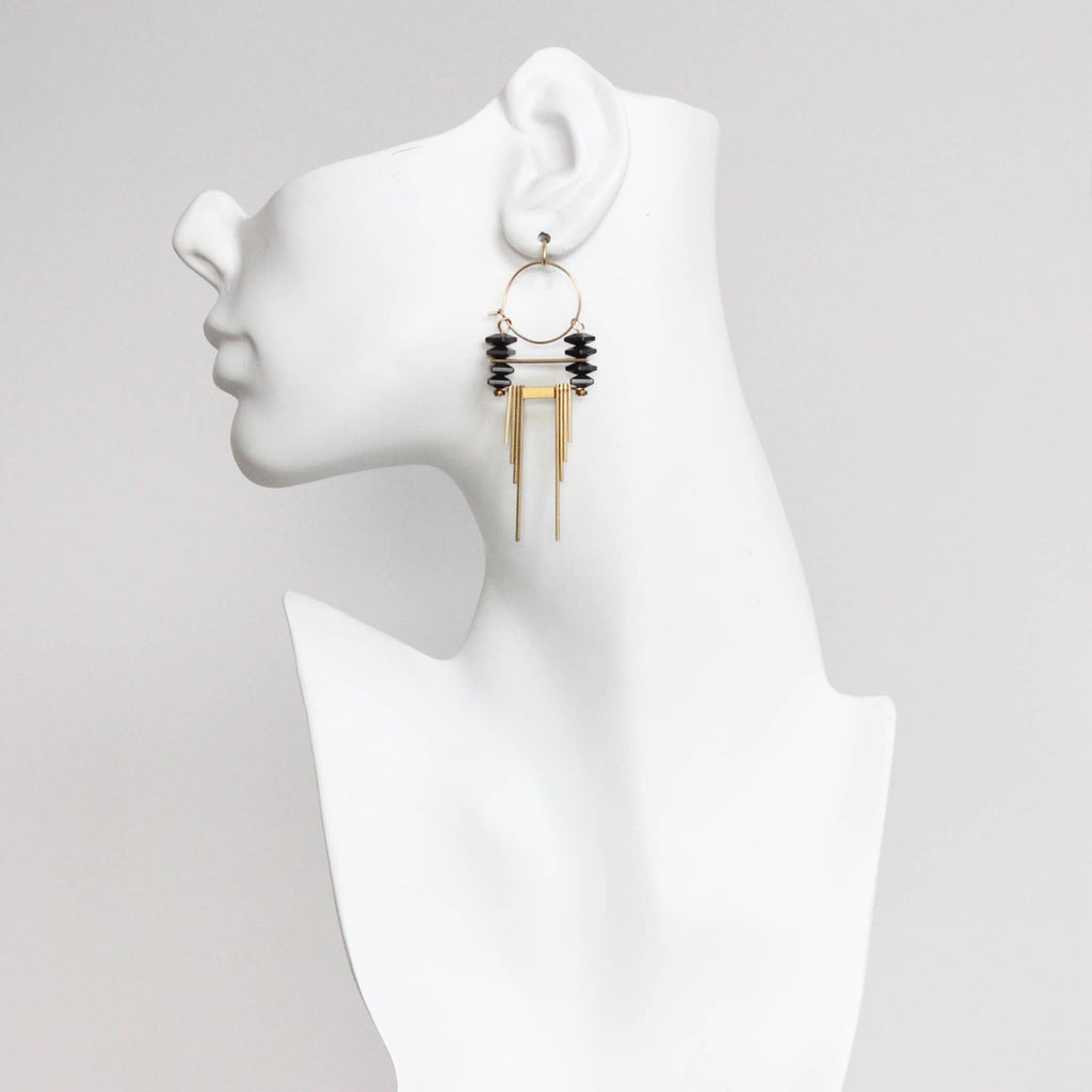 David Aubrey Jewelry - CHRE54 ArtDeco Hematite and Brass Hoop Earrings