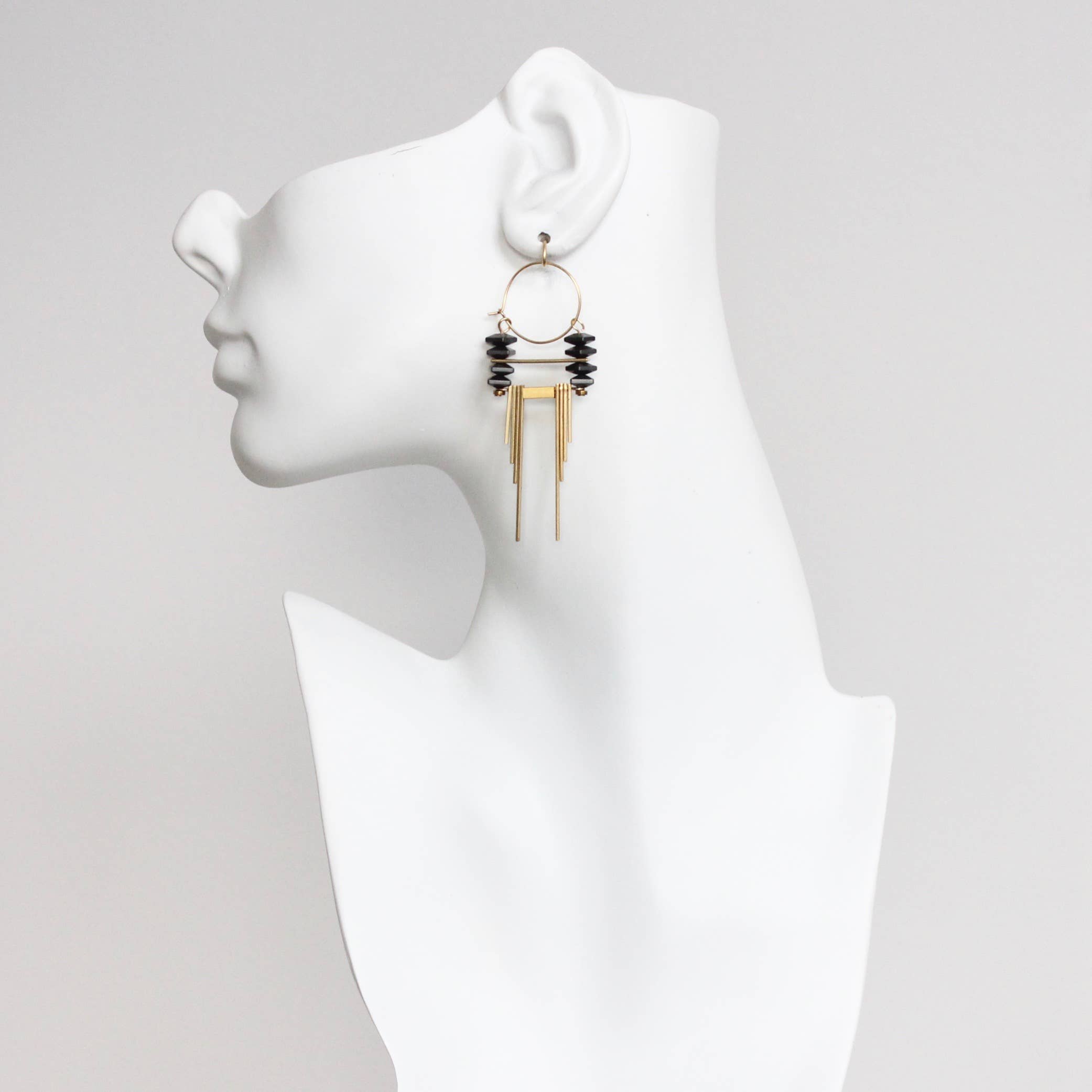 David Aubrey Jewelry - CHRE54 ArtDeco Hematite and Brass Hoop Earrings