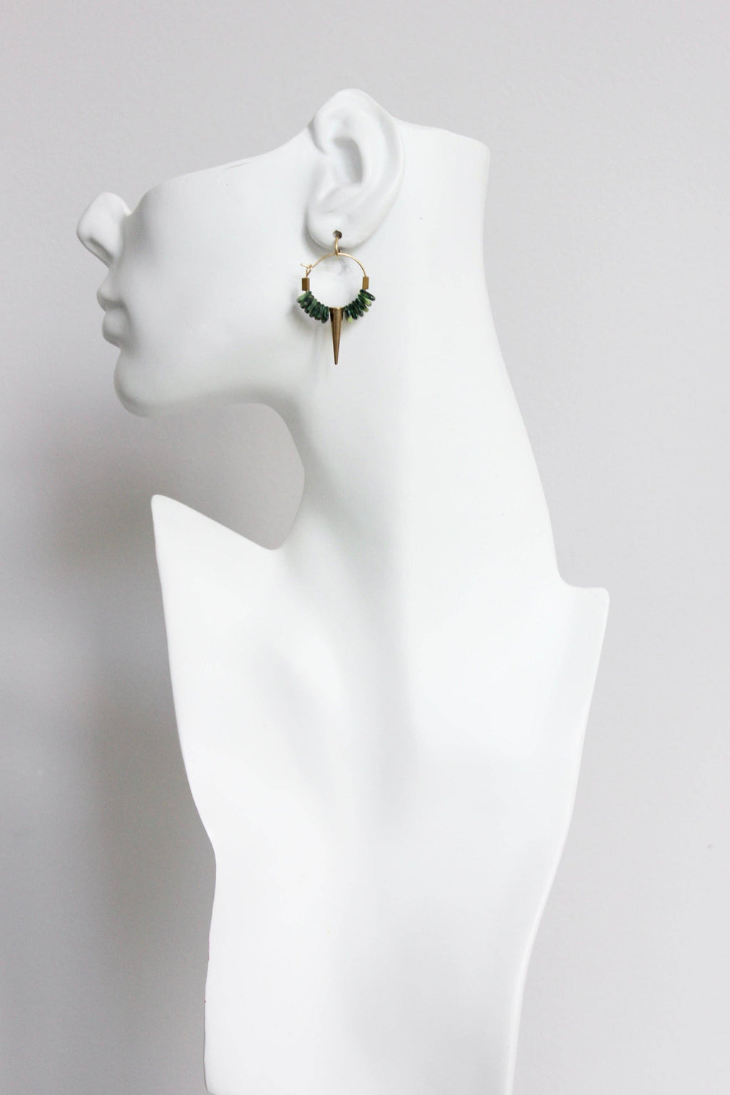 David Aubrey Jewelry - FERE05  Small Green Glass and Spike Hoop Earrings