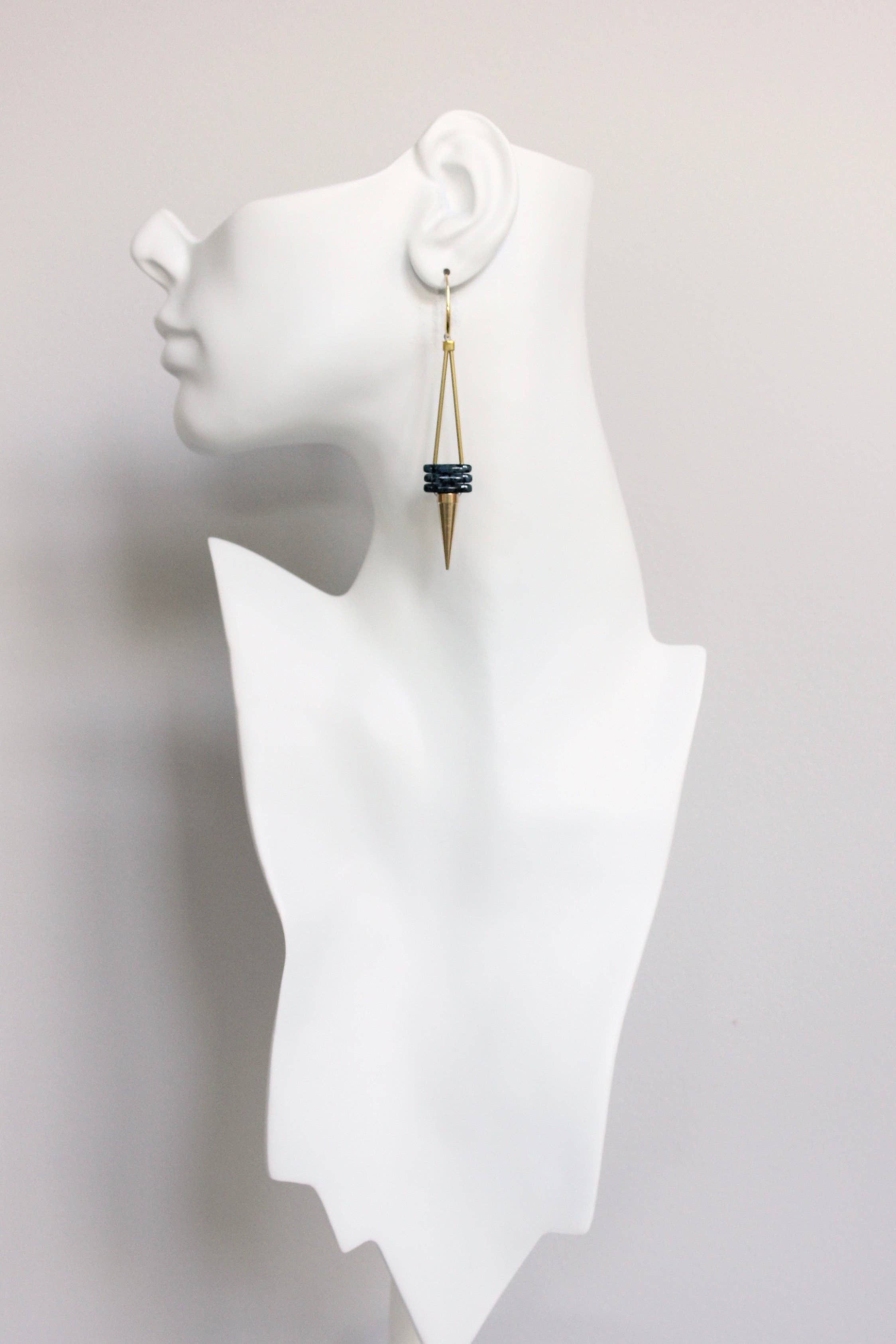 David Aubrey Jewelry - FERE109  Geometric Glass and Brass Spike Earrings