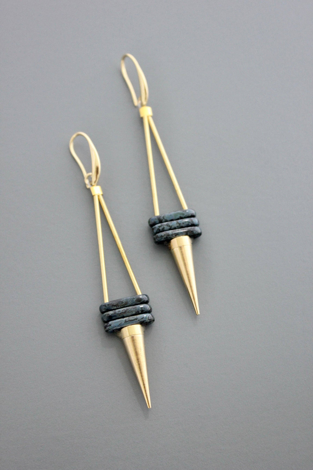 David Aubrey Jewelry - FERE109  Geometric Glass and Brass Spike Earrings