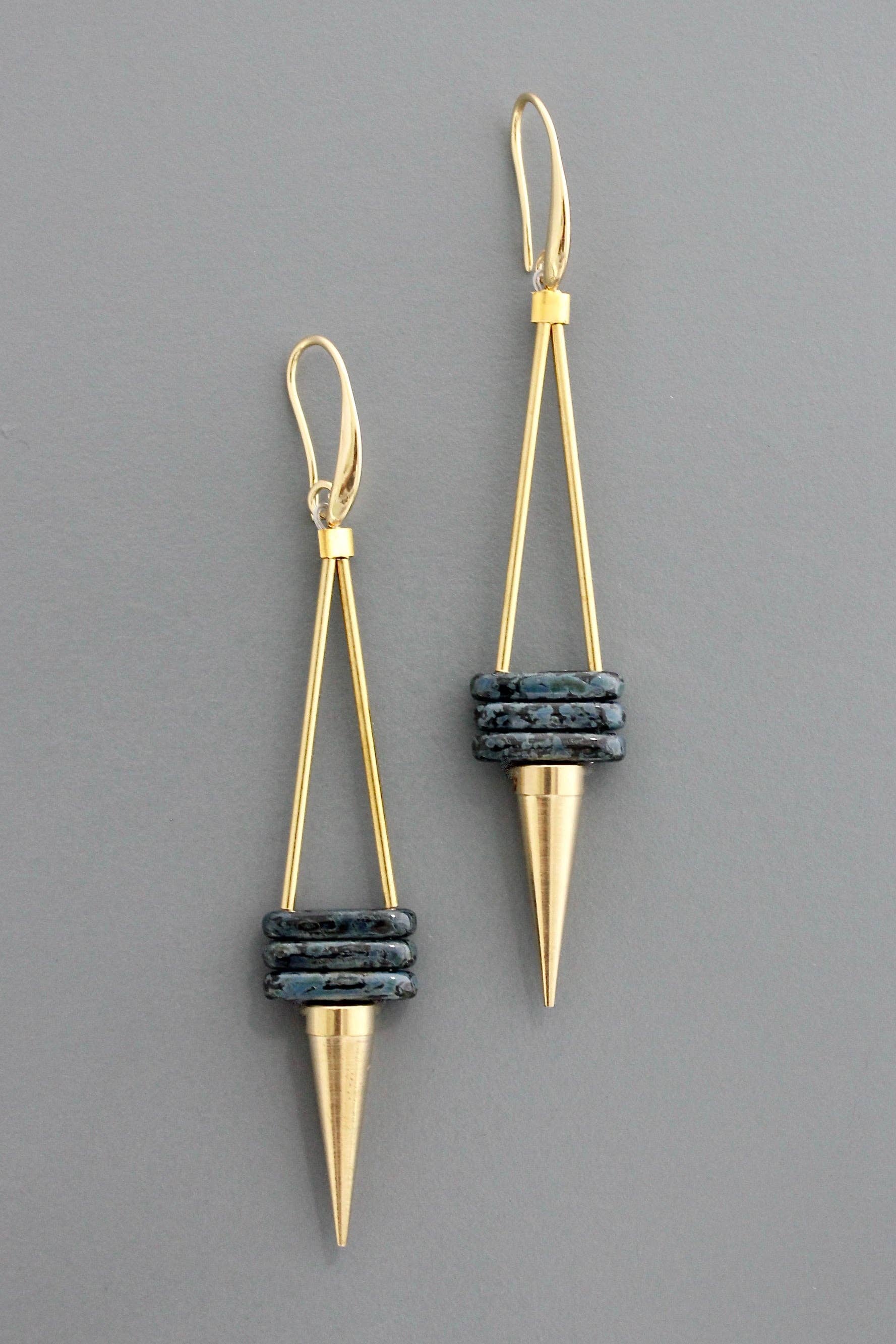 David Aubrey Jewelry - FERE109  Geometric Glass and Brass Spike Earrings