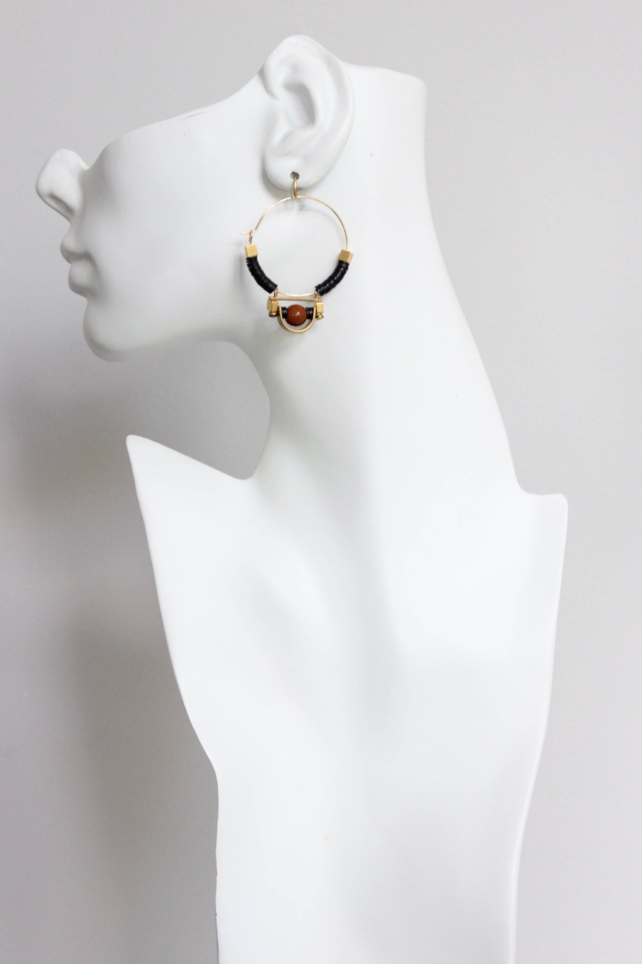 David Aubrey Jewelry - FERE24 Art Deco Black and Brown Hoop Earrings