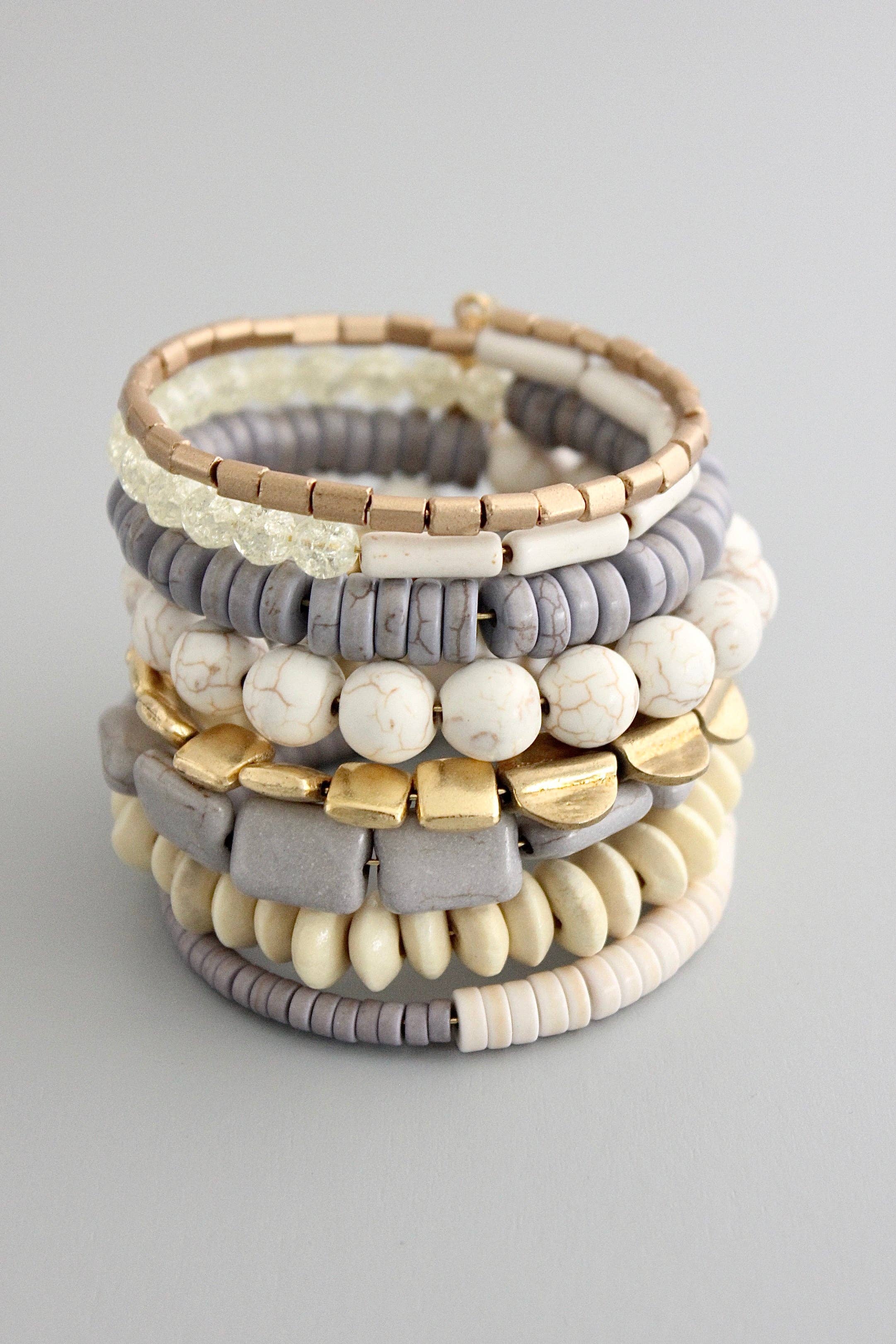 David Aubrey Jewelry - GNDB04 Gray, White, and Brass Wrap Bracelet