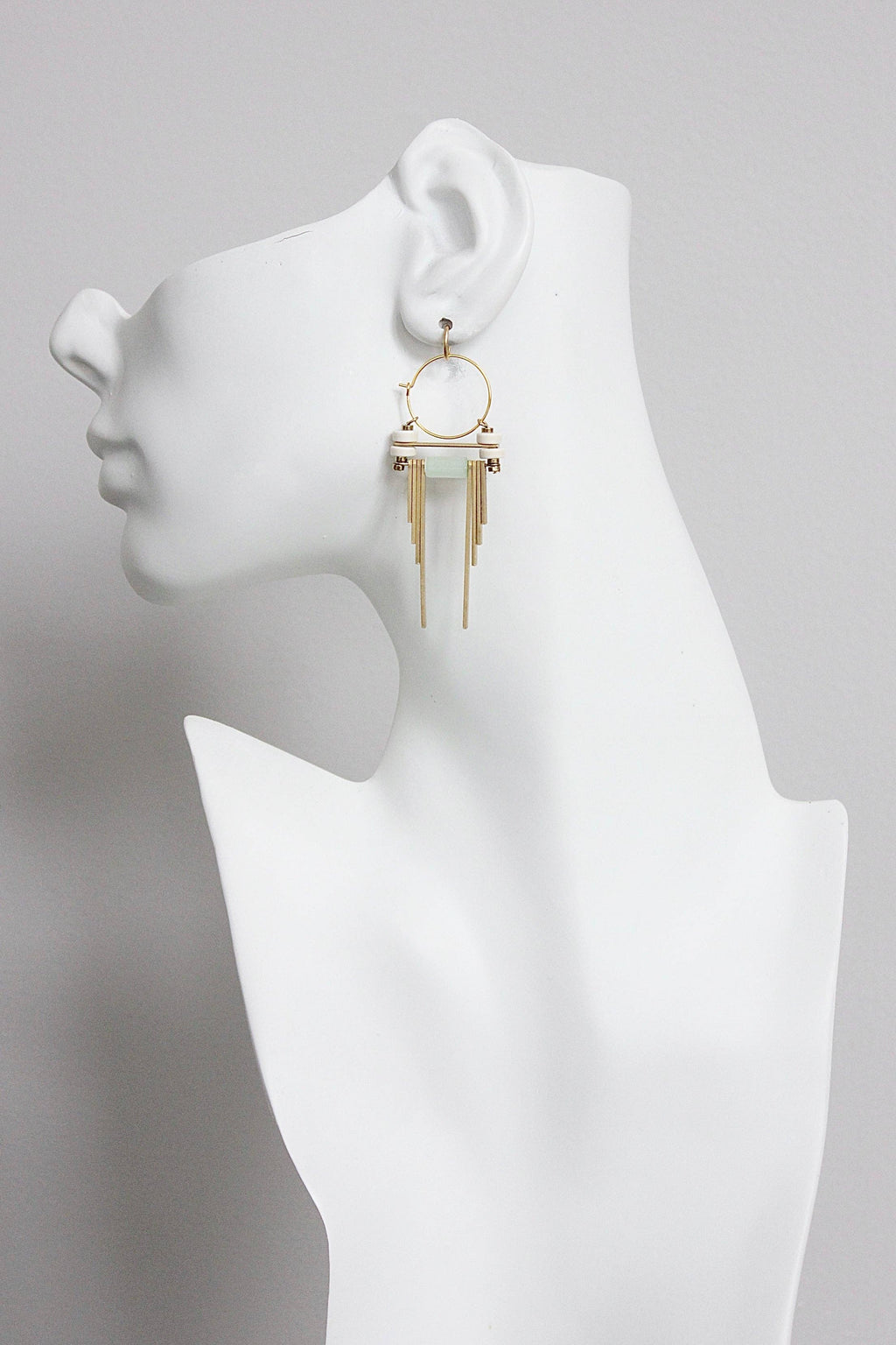 David Aubrey Jewelry - GNDE64 - White and Mint Green Hoop Earrings