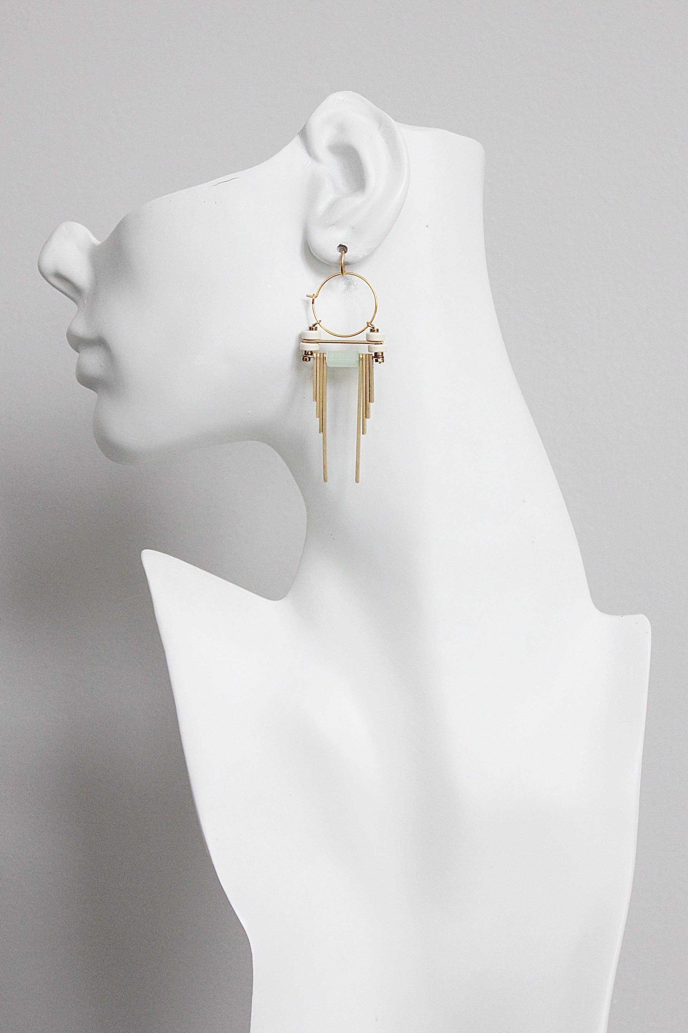 David Aubrey Jewelry - GNDE64 - White and Mint Green Hoop Earrings