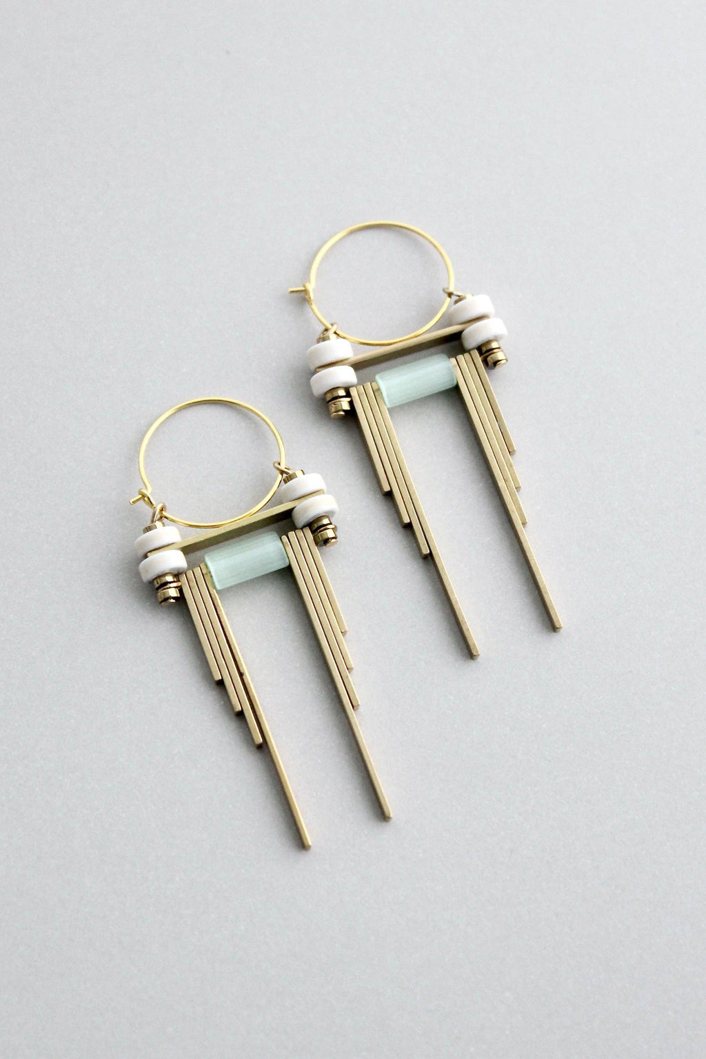 David Aubrey Jewelry - GNDE64 - White and Mint Green Hoop Earrings