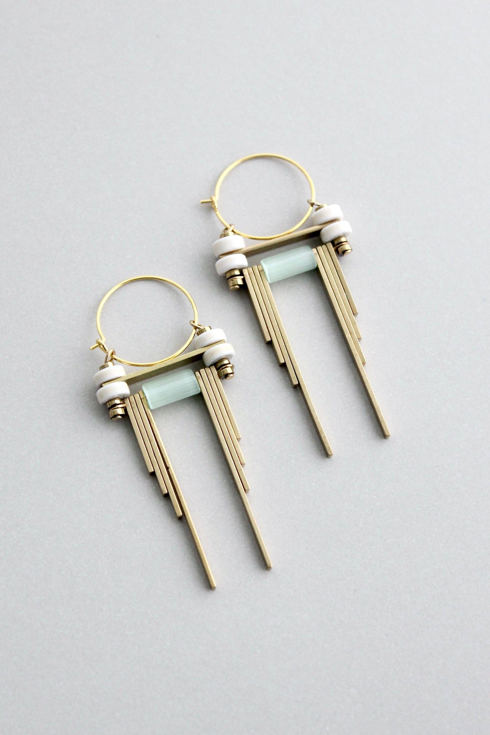 David Aubrey Jewelry - GNDE64 - White and Mint Green Hoop Earrings