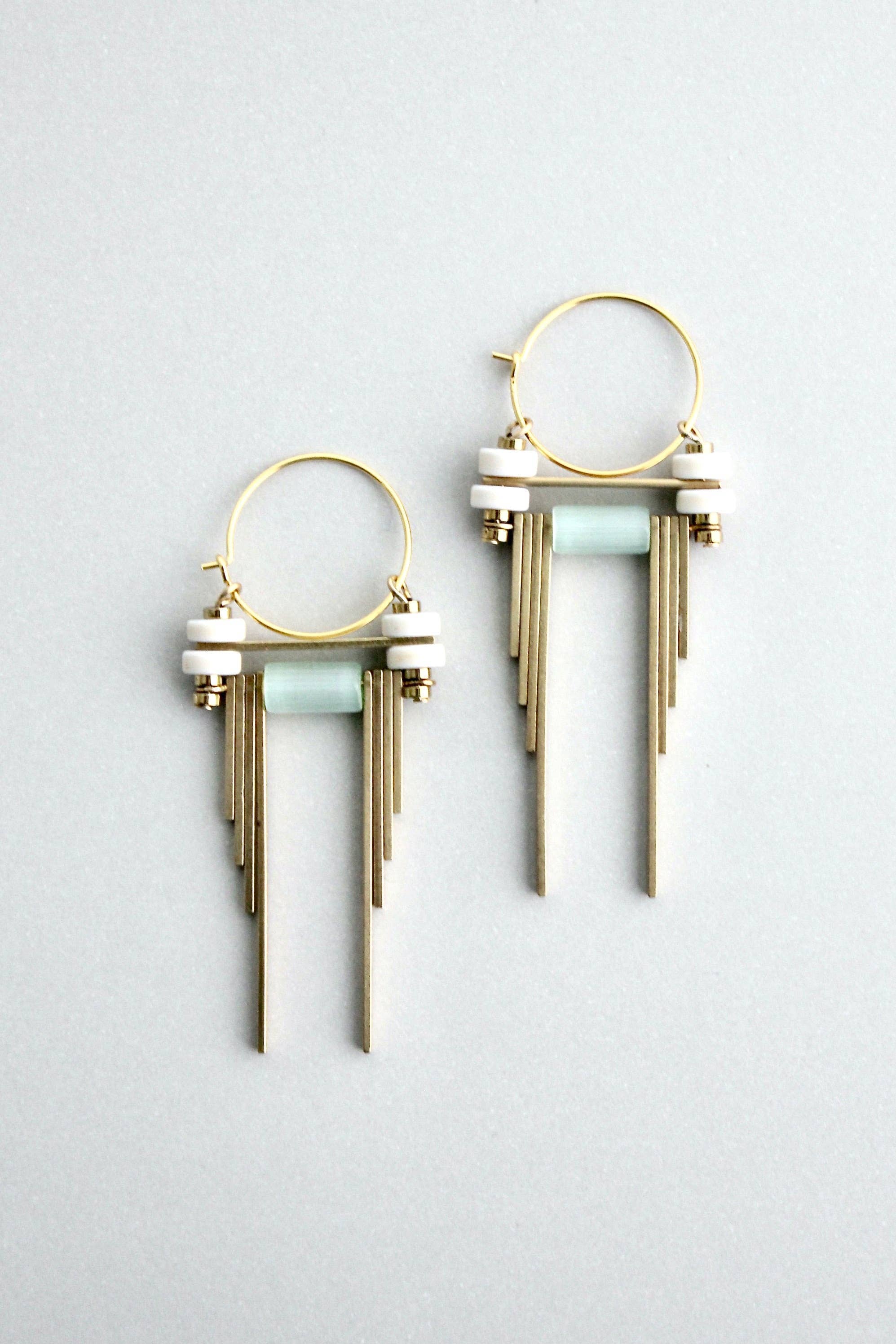 David Aubrey Jewelry - GNDE64 - White and Mint Green Hoop Earrings