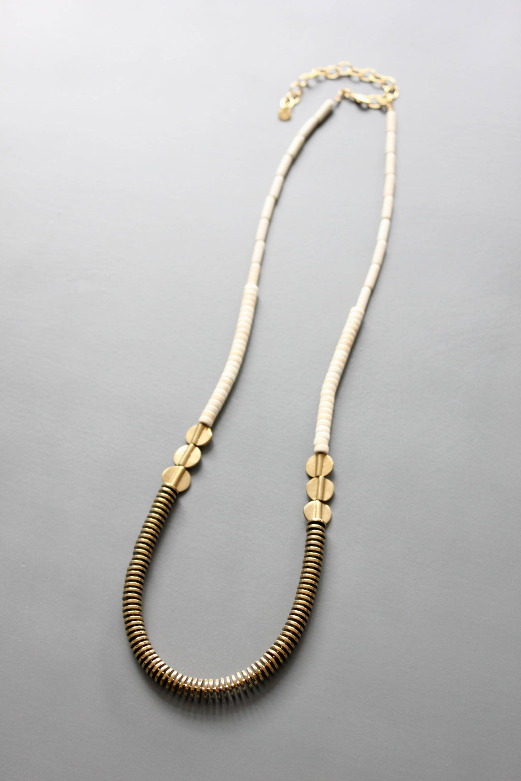 David Aubrey Jewelry - ISL126 Gold Hematite and White Disc Necklace