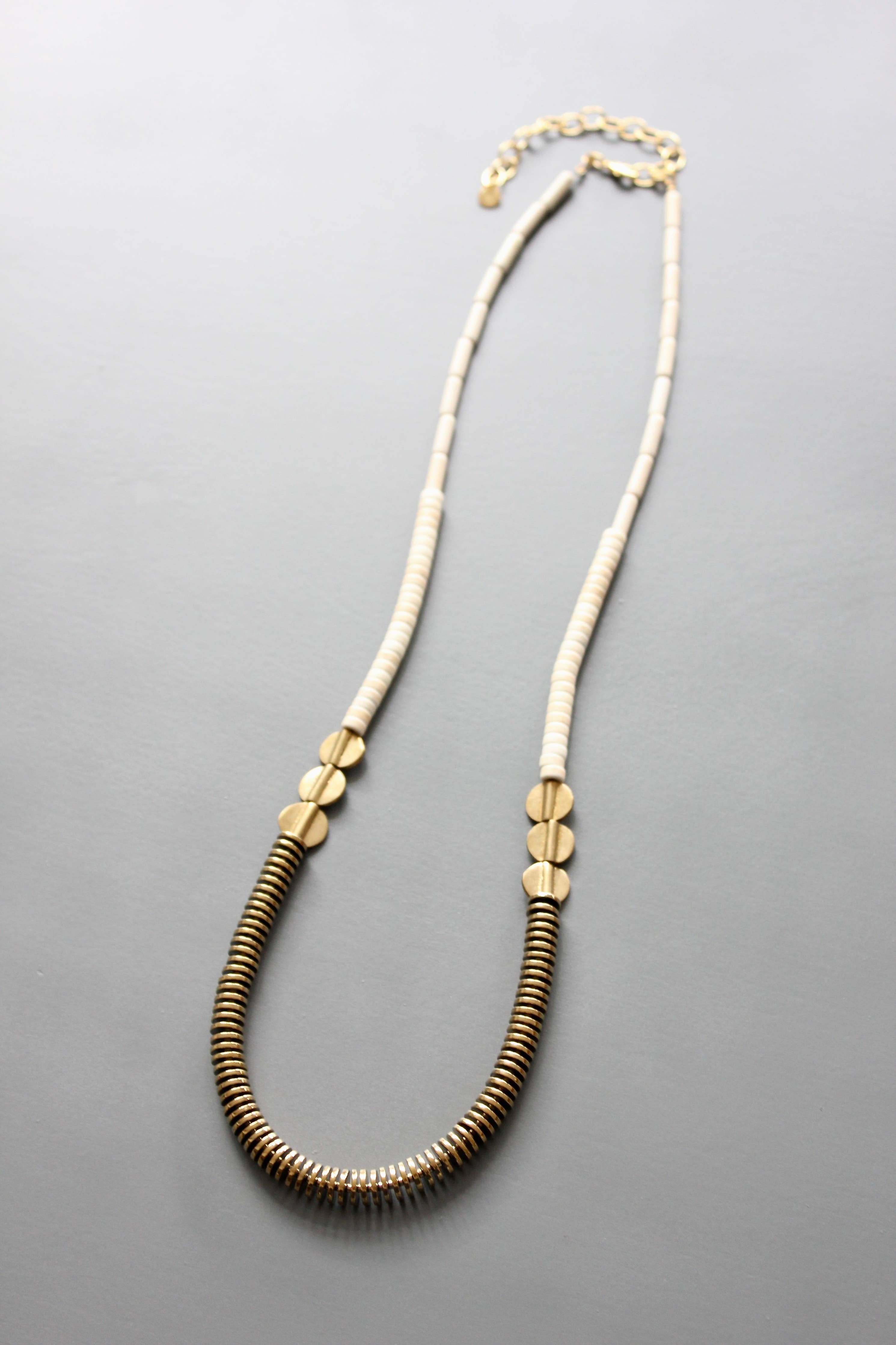 David Aubrey Jewelry - ISL126 Gold Hematite and White Disc Necklace