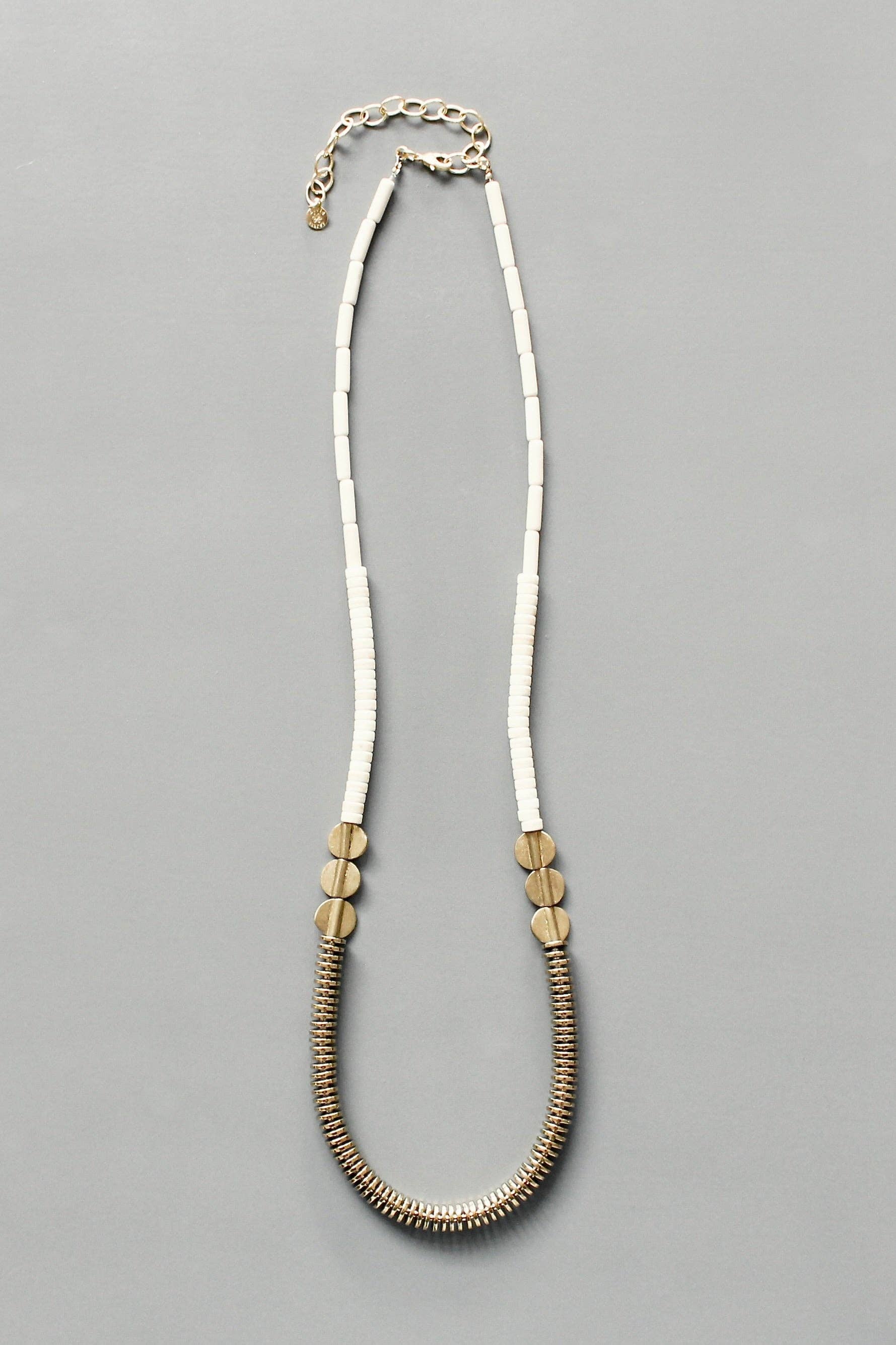 David Aubrey Jewelry - ISL126 Gold Hematite and White Disc Necklace