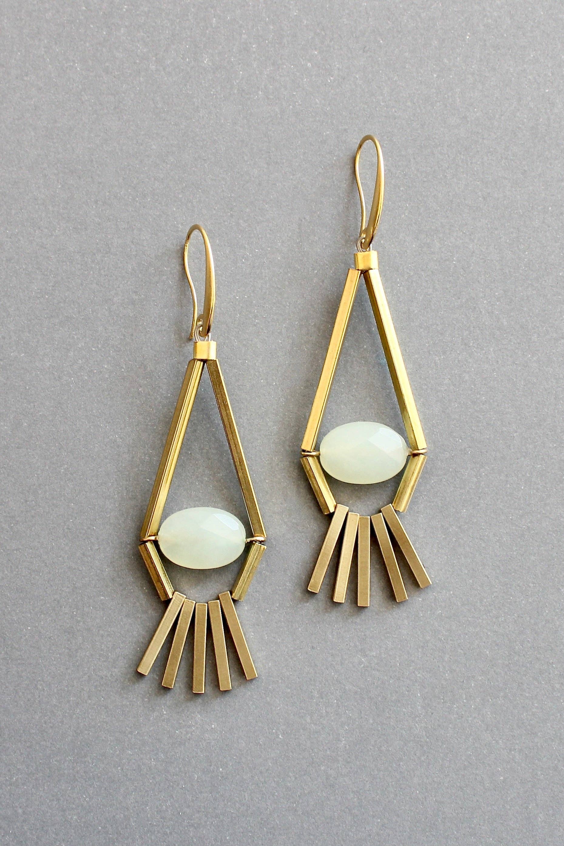 David Aubrey Jewelry - ISLE45 Green Aventurine and Brass Geometric Earrings
