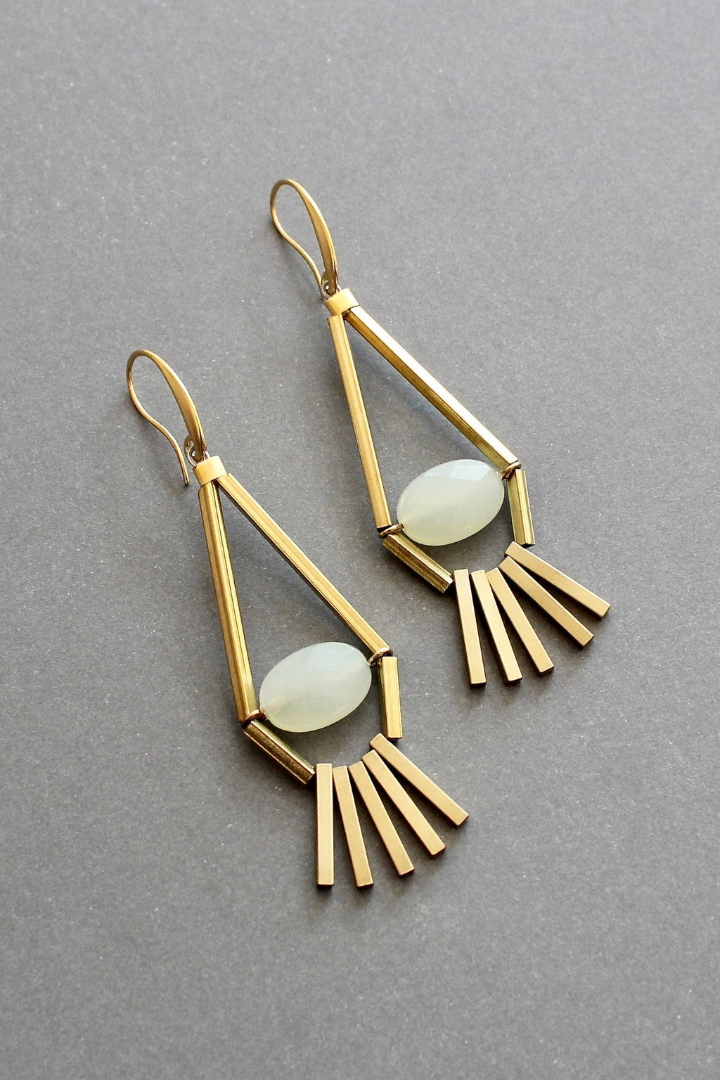 David Aubrey Jewelry - ISLE45 Green Aventurine and Brass Geometric Earrings