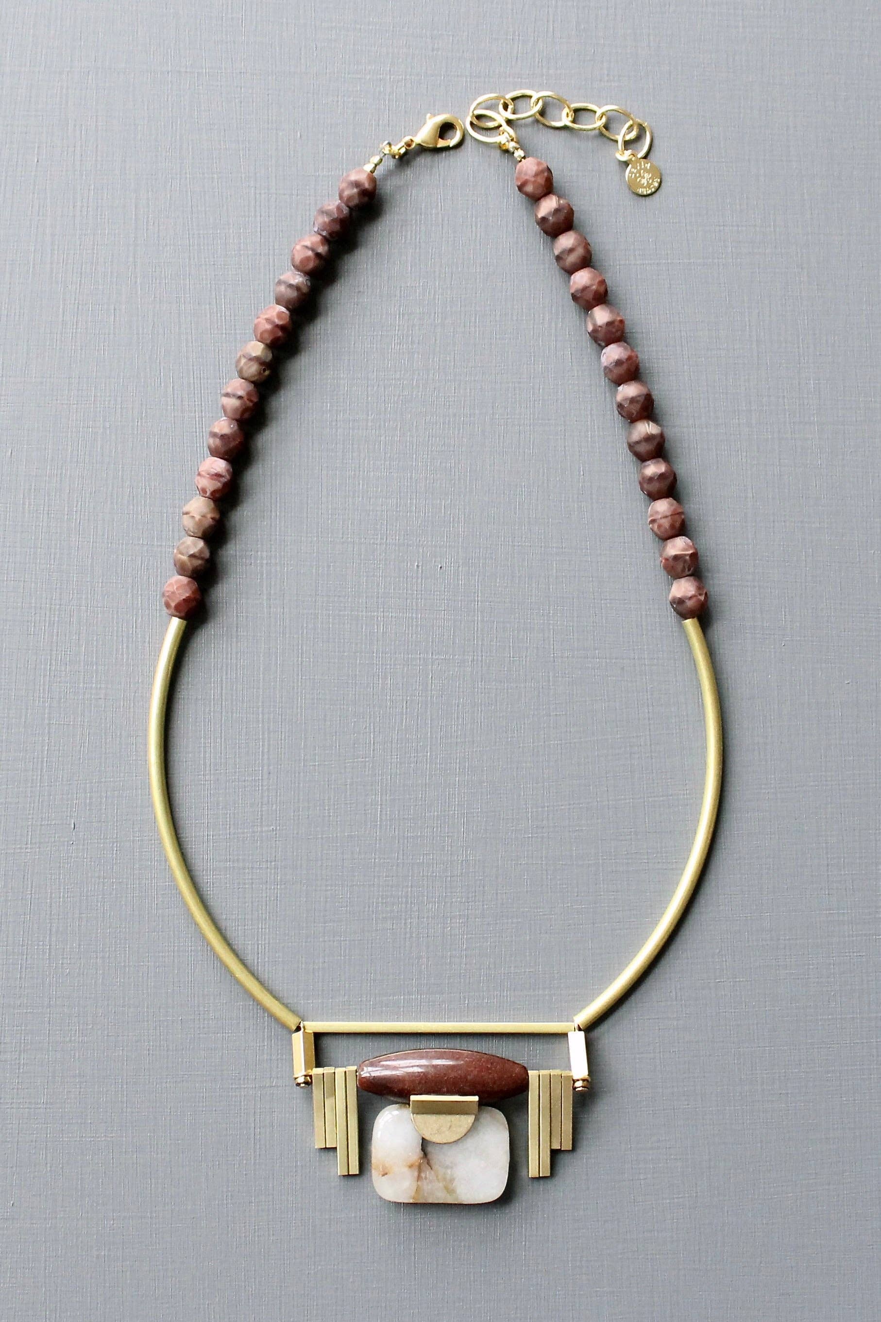 David Aubrey Jewelry - JLT218 Burgundy and Jasper Artdeco Pendant Necklace