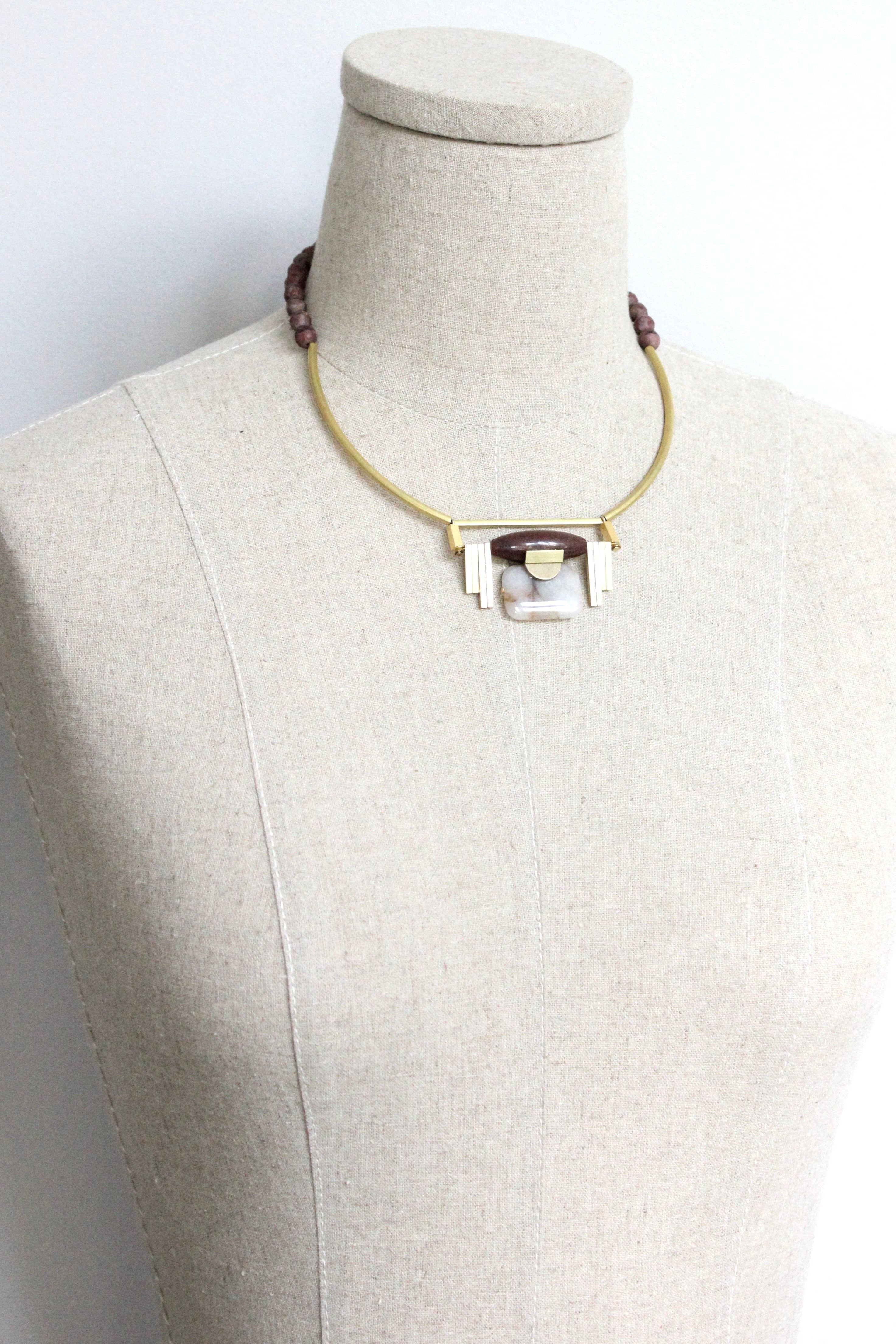 David Aubrey Jewelry - JLT218 Burgundy and Jasper Artdeco Pendant Necklace