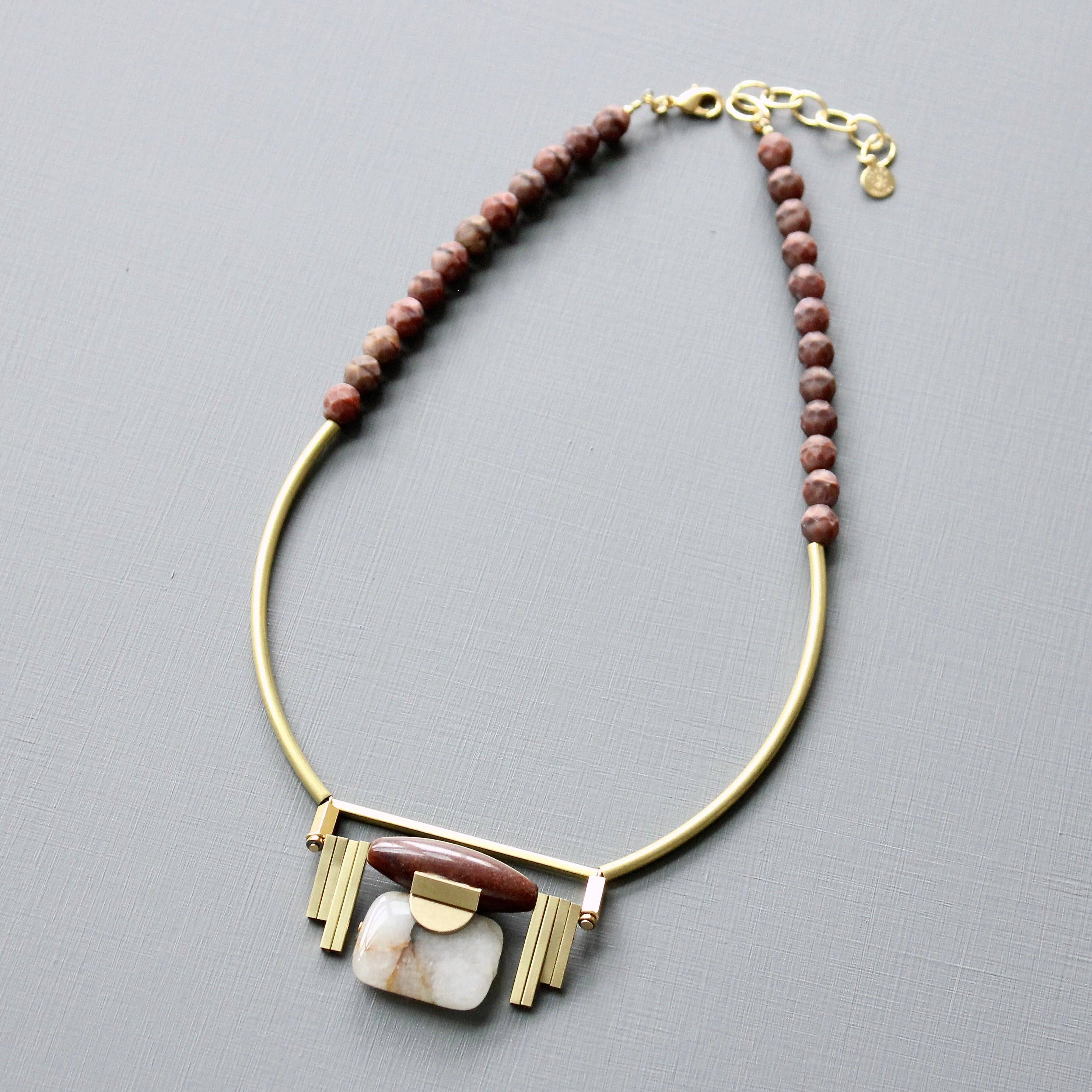 David Aubrey Jewelry - JLT218 Burgundy and Jasper Artdeco Pendant Necklace