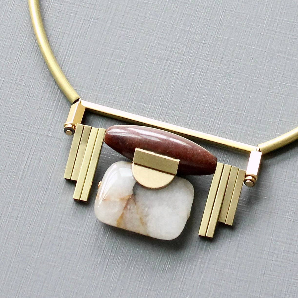David Aubrey Jewelry - JLT218 Burgundy and Jasper Artdeco Pendant Necklace