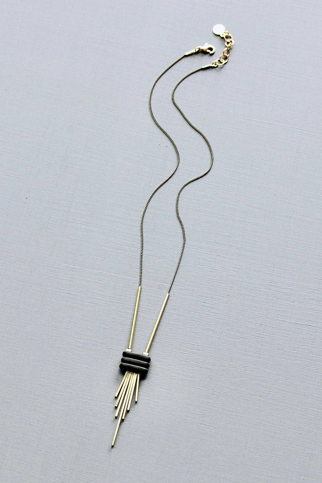 David Aubrey Jewelry - JLT316  Black and Brass Fringe Necklace