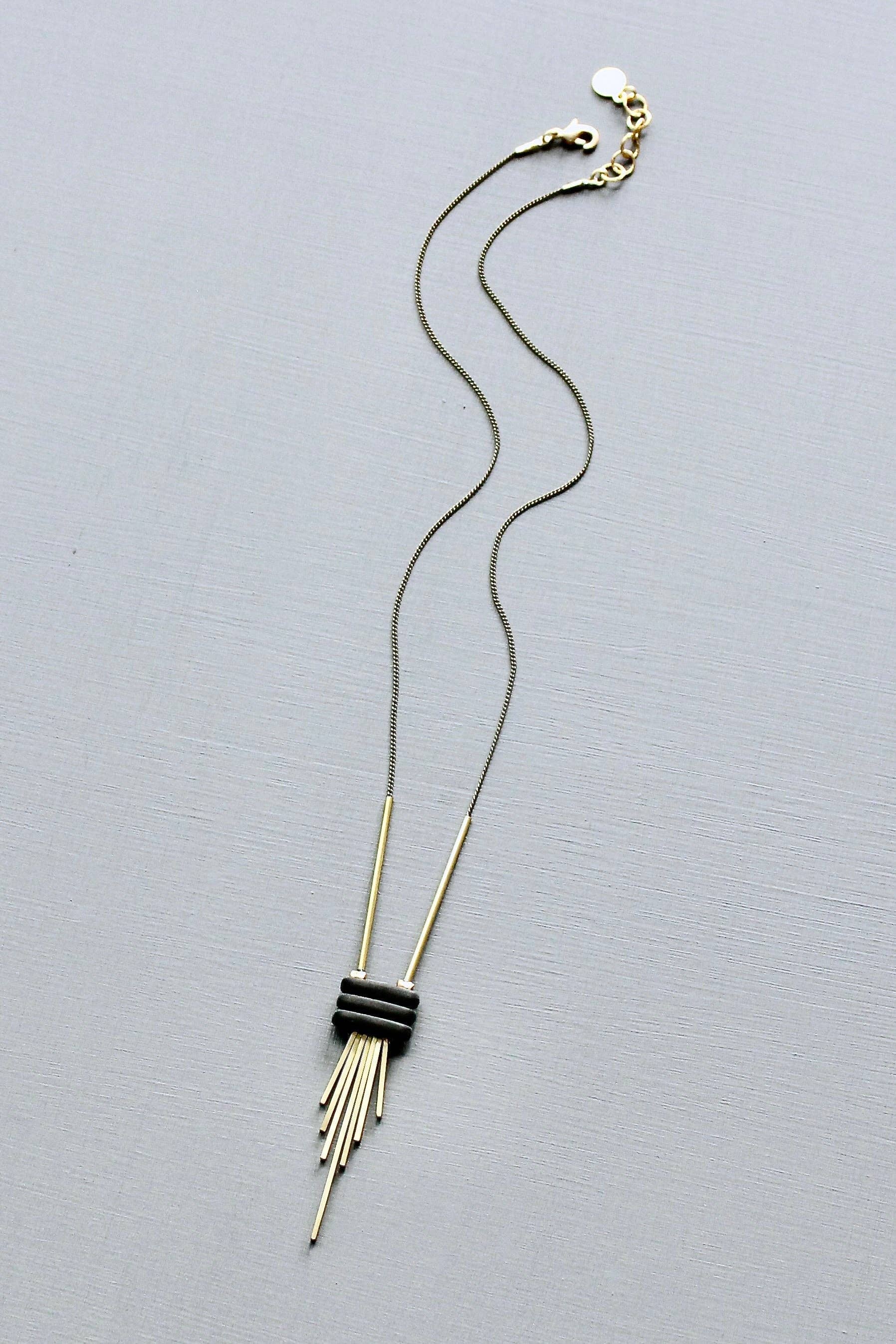 David Aubrey Jewelry - JLT316  Black and Brass Fringe Necklace