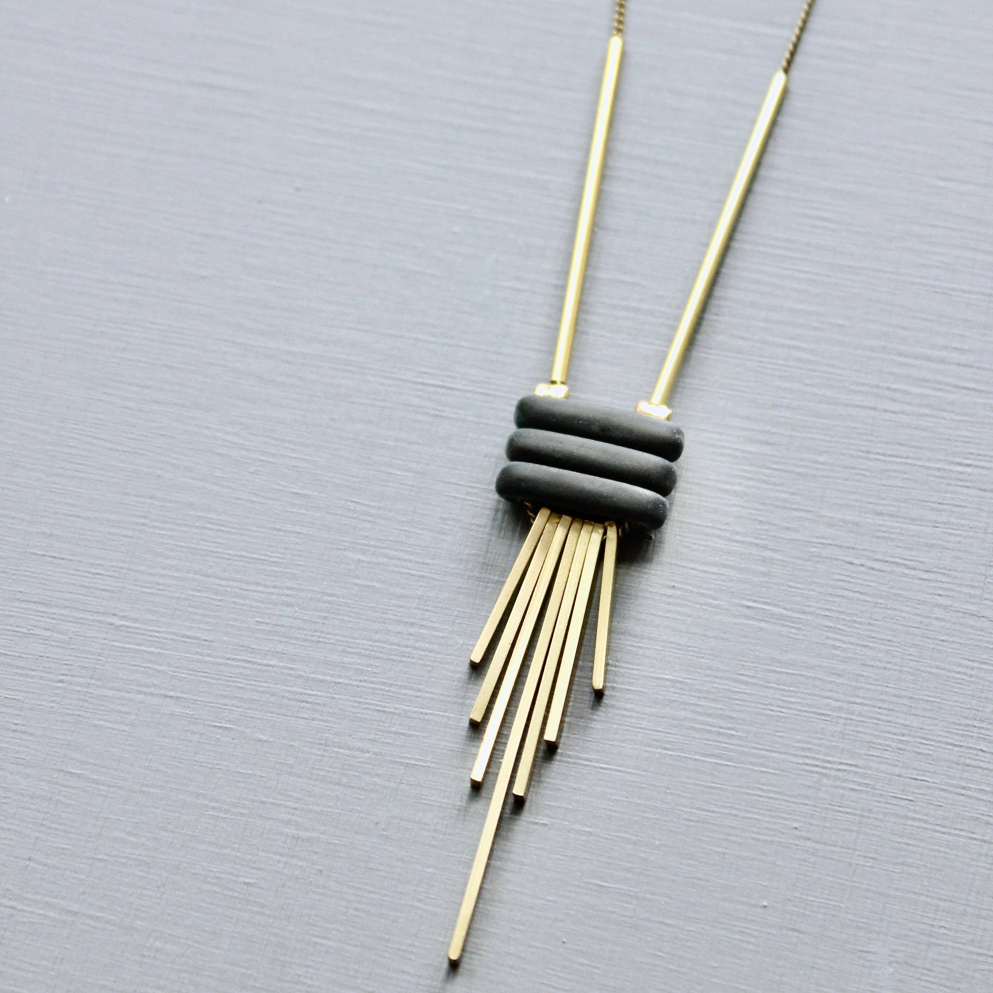 David Aubrey Jewelry - JLT316  Black and Brass Fringe Necklace