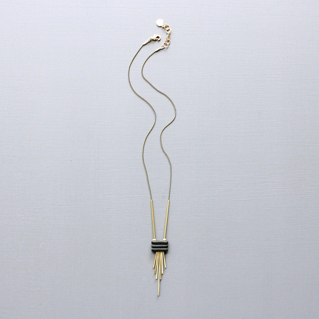 David Aubrey Jewelry - JLT316  Black and Brass Fringe Necklace