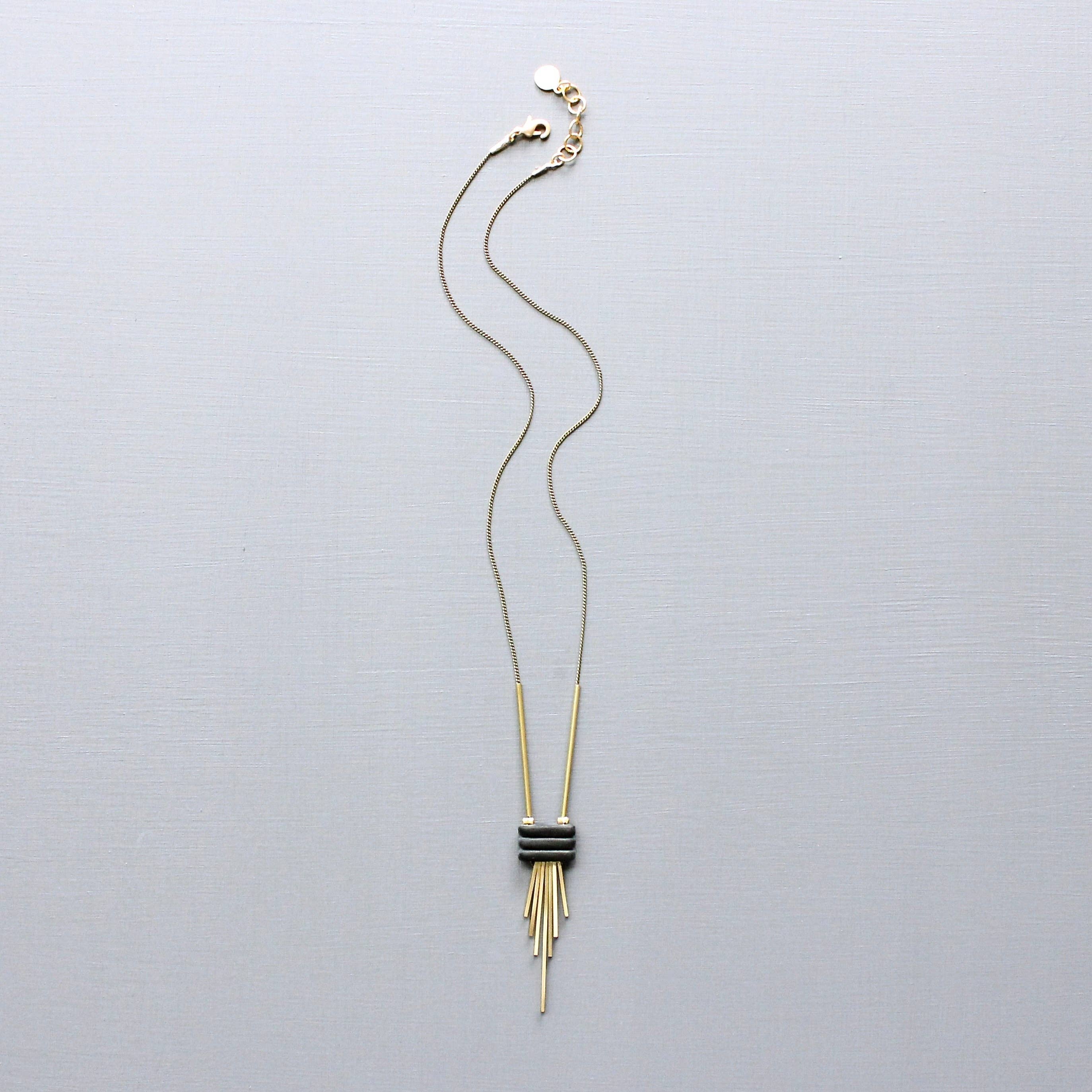 David Aubrey Jewelry - JLT316  Black and Brass Fringe Necklace
