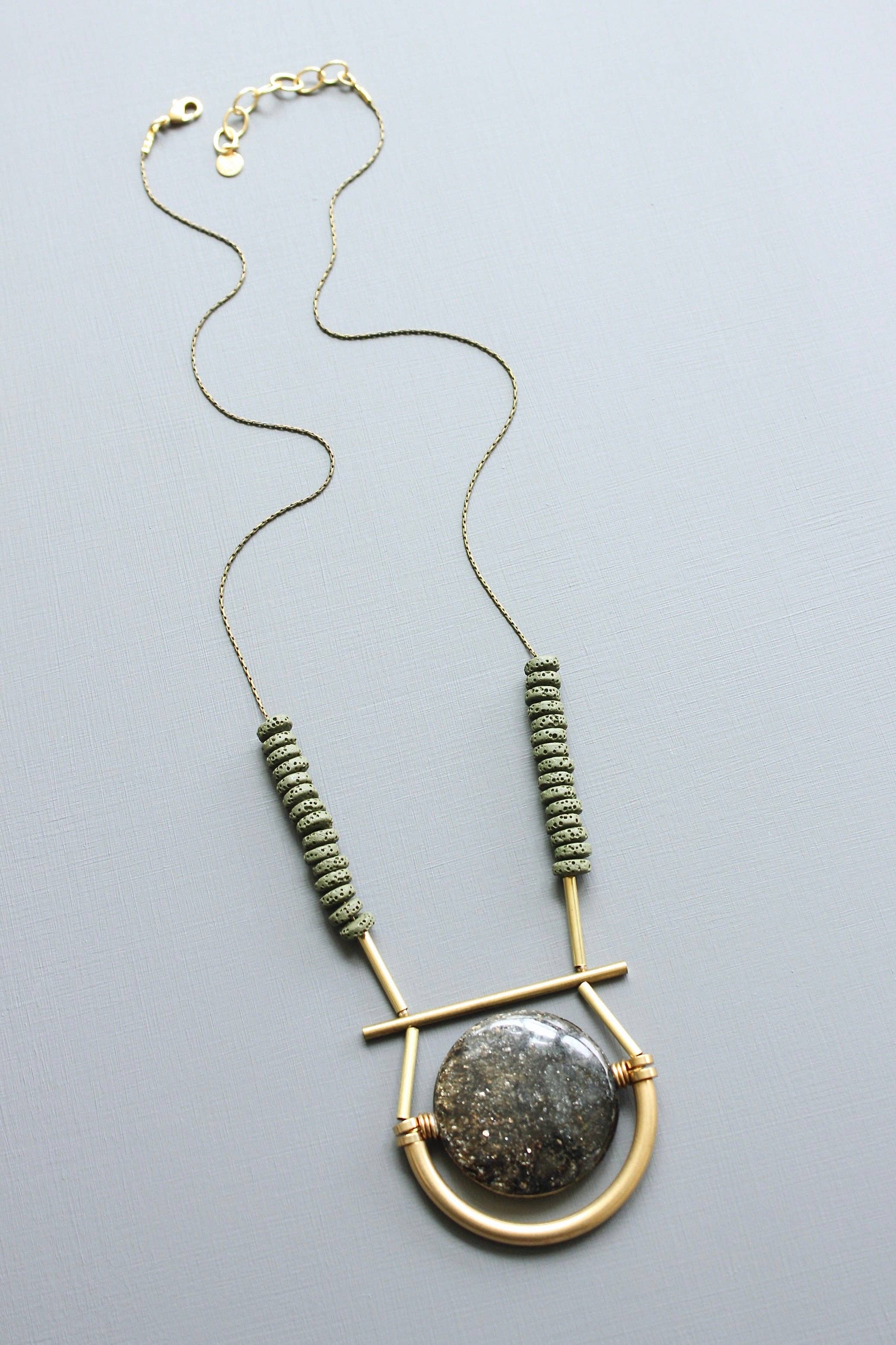 David Aubrey Jewelry - LEX223 Black and Moss Geometric Pendant Necklace