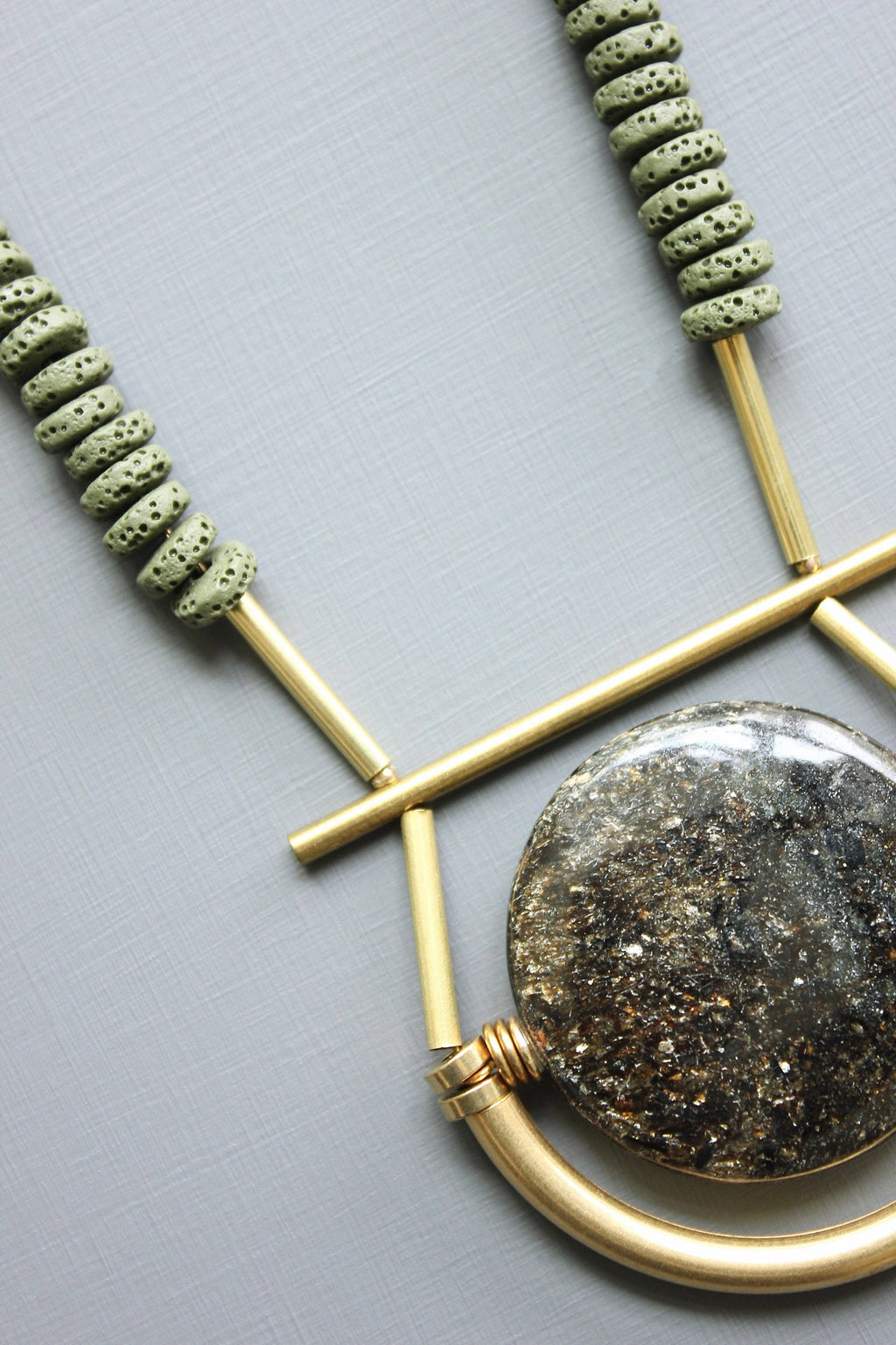 David Aubrey Jewelry - LEX223 Black and Moss Geometric Pendant Necklace
