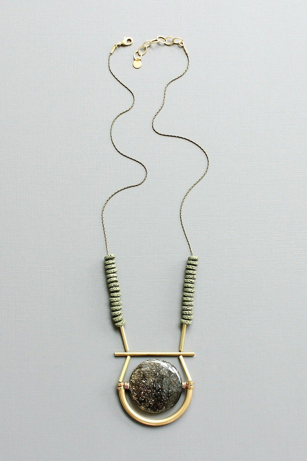 David Aubrey Jewelry - LEX223 Black and Moss Geometric Pendant Necklace