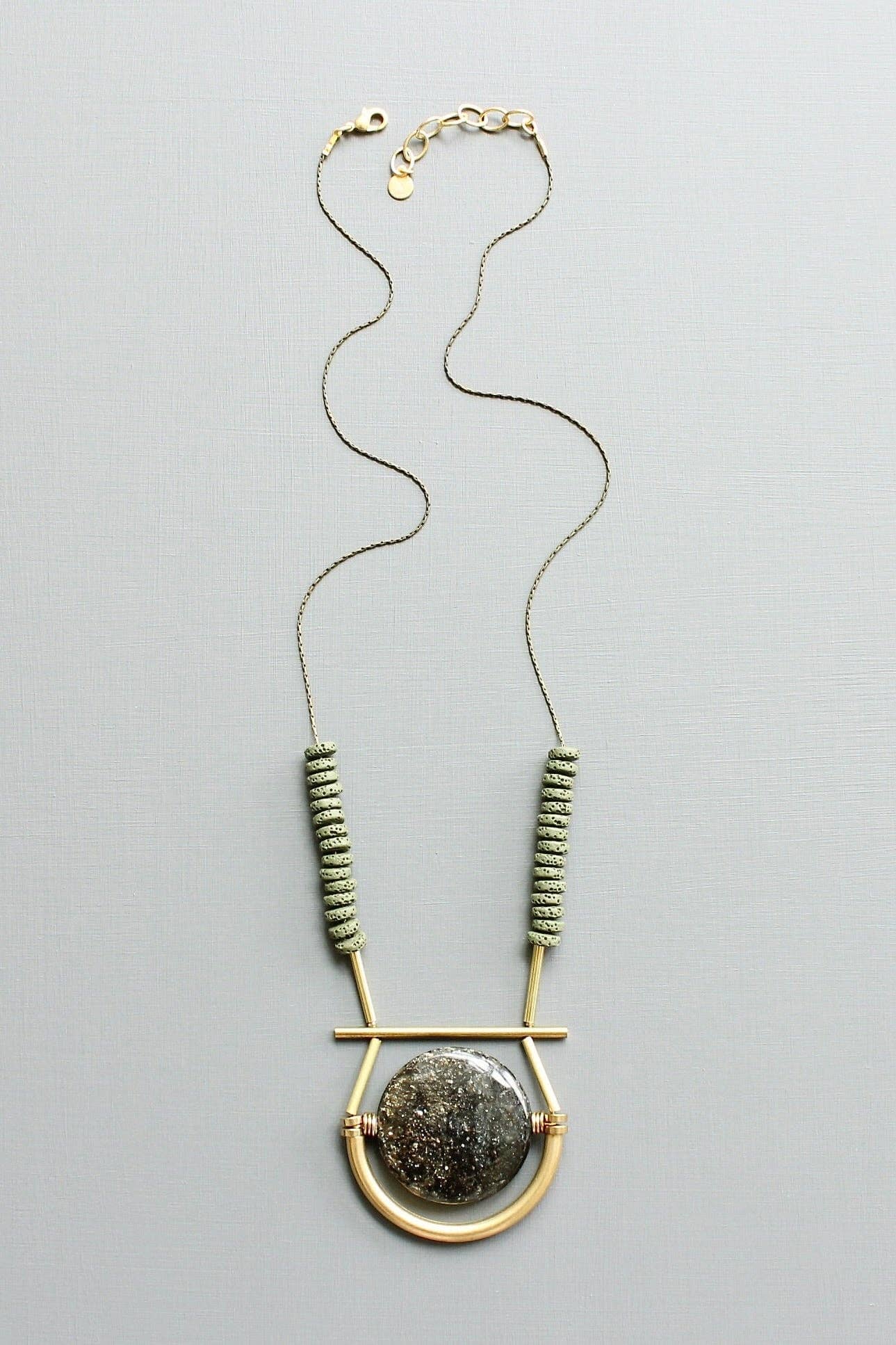 David Aubrey Jewelry - LEX223 Black and Moss Geometric Pendant Necklace