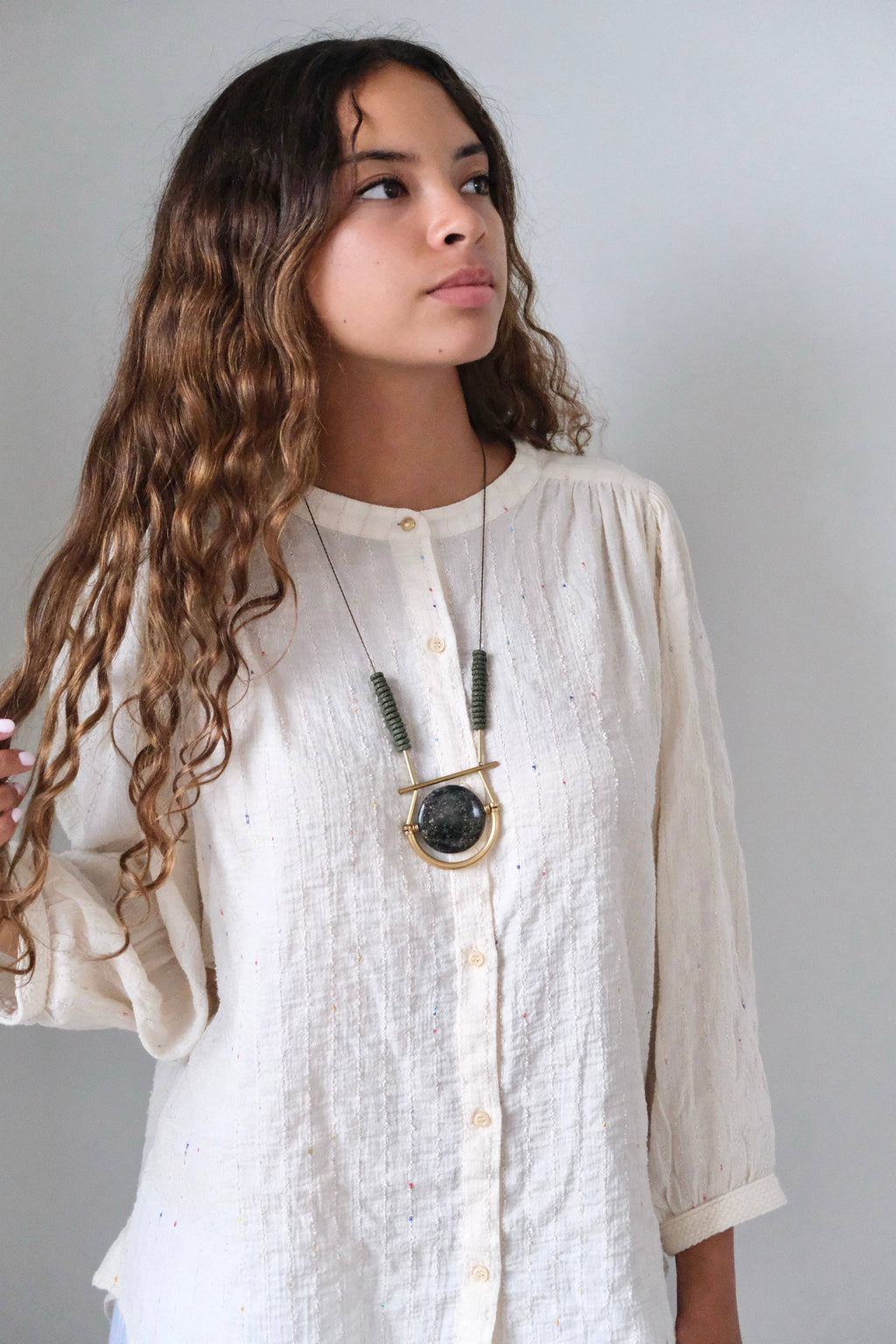 David Aubrey Jewelry - LEX223 Black and Moss Geometric Pendant Necklace