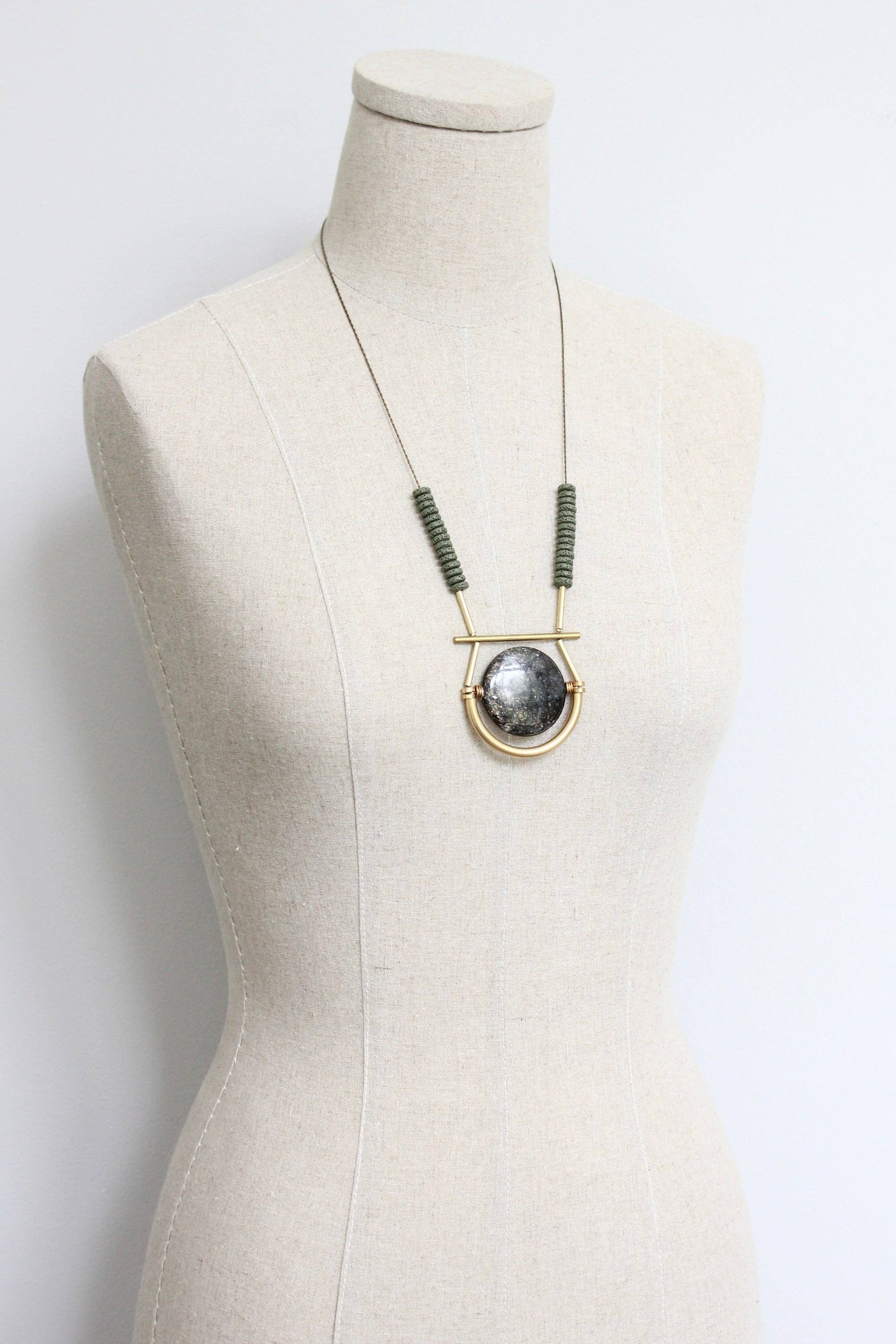 David Aubrey Jewelry - LEX223 Black and Moss Geometric Pendant Necklace