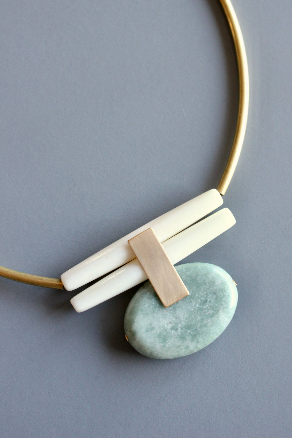 David Aubrey Jewelry - MLN114 Green Jasper and Brass Artdeco Necklace