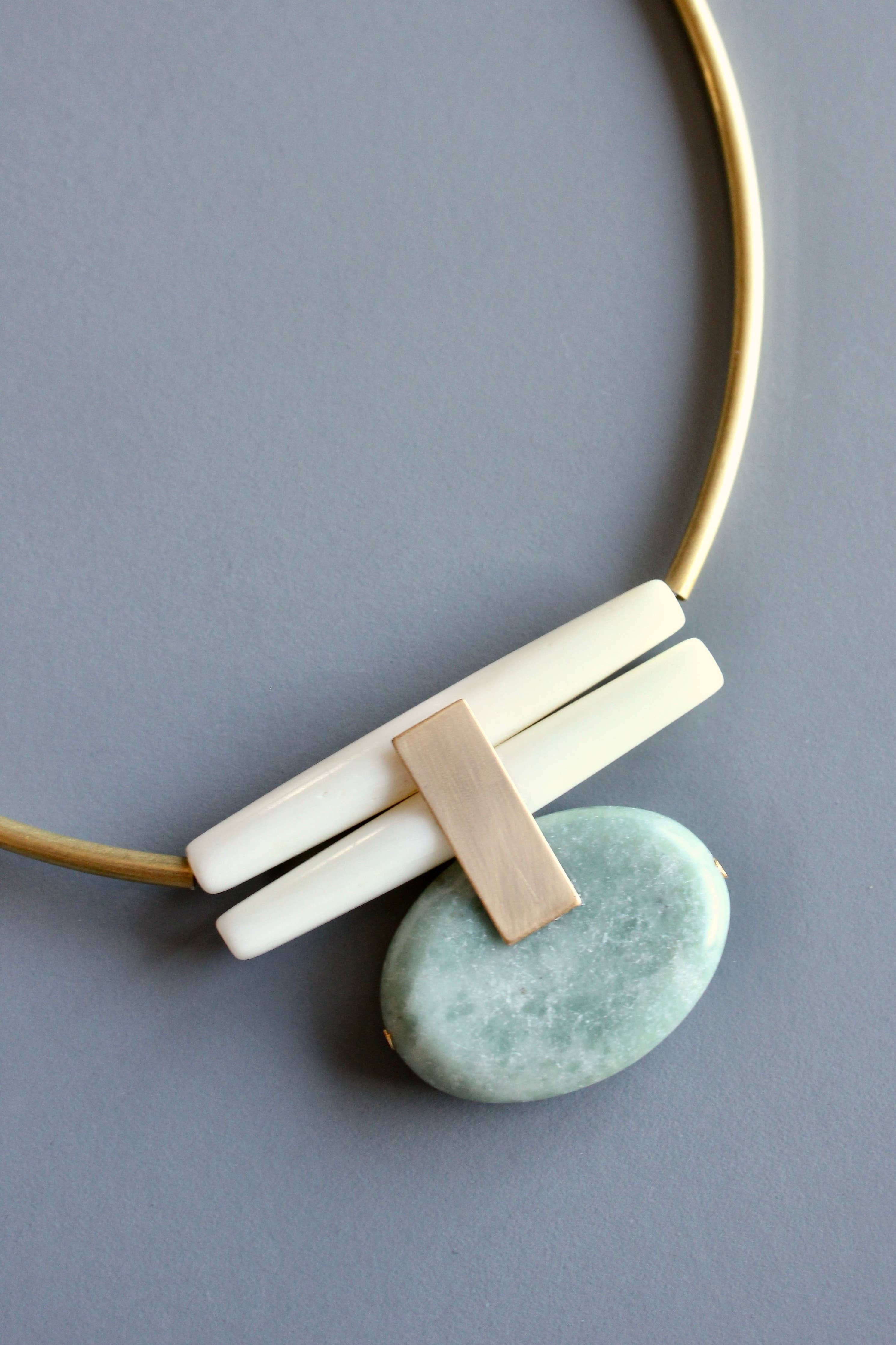 David Aubrey Jewelry - MLN114 Green Jasper and Brass Artdeco Necklace