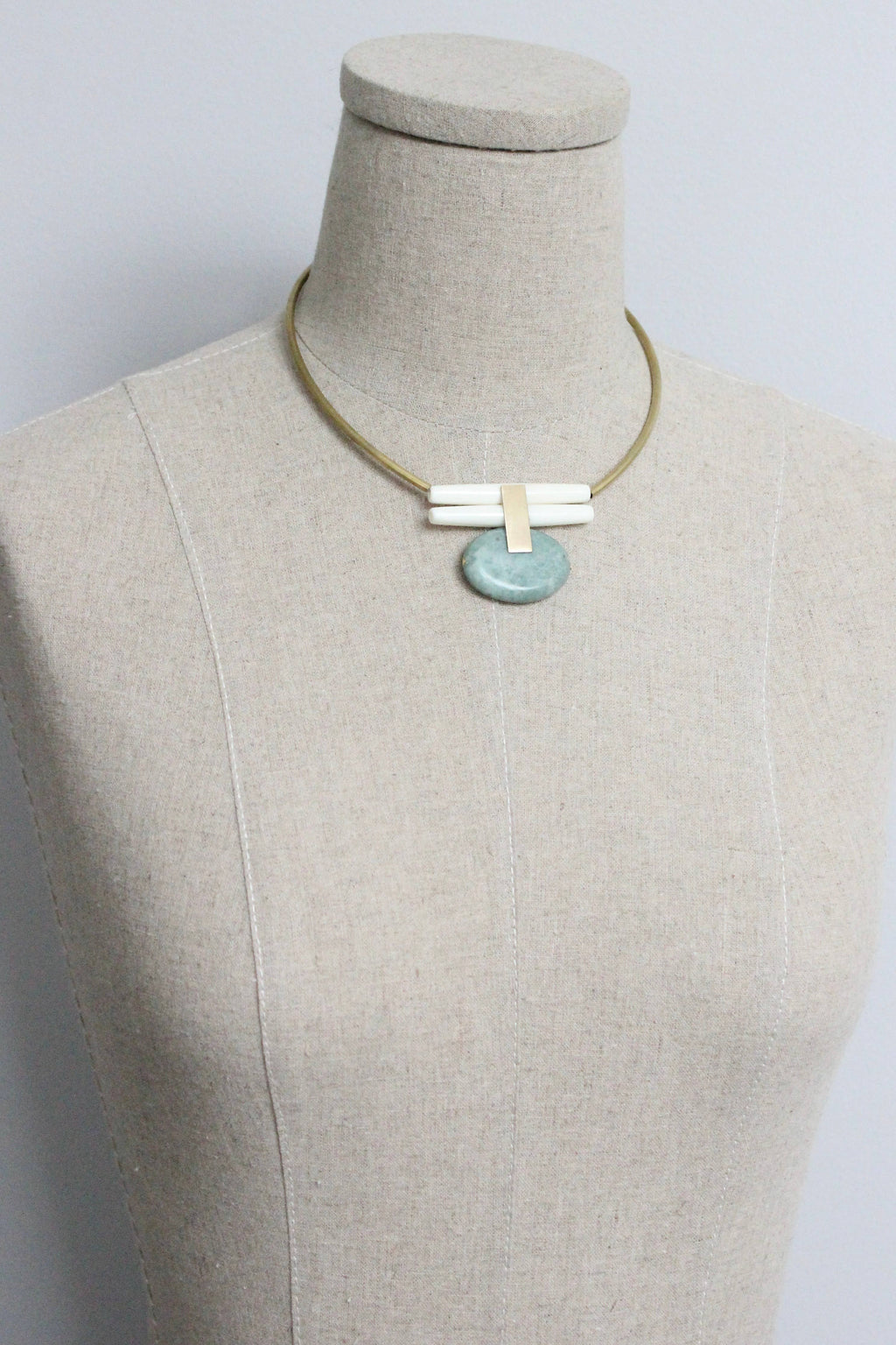 David Aubrey Jewelry - MLN114 Green Jasper and Brass Artdeco Necklace