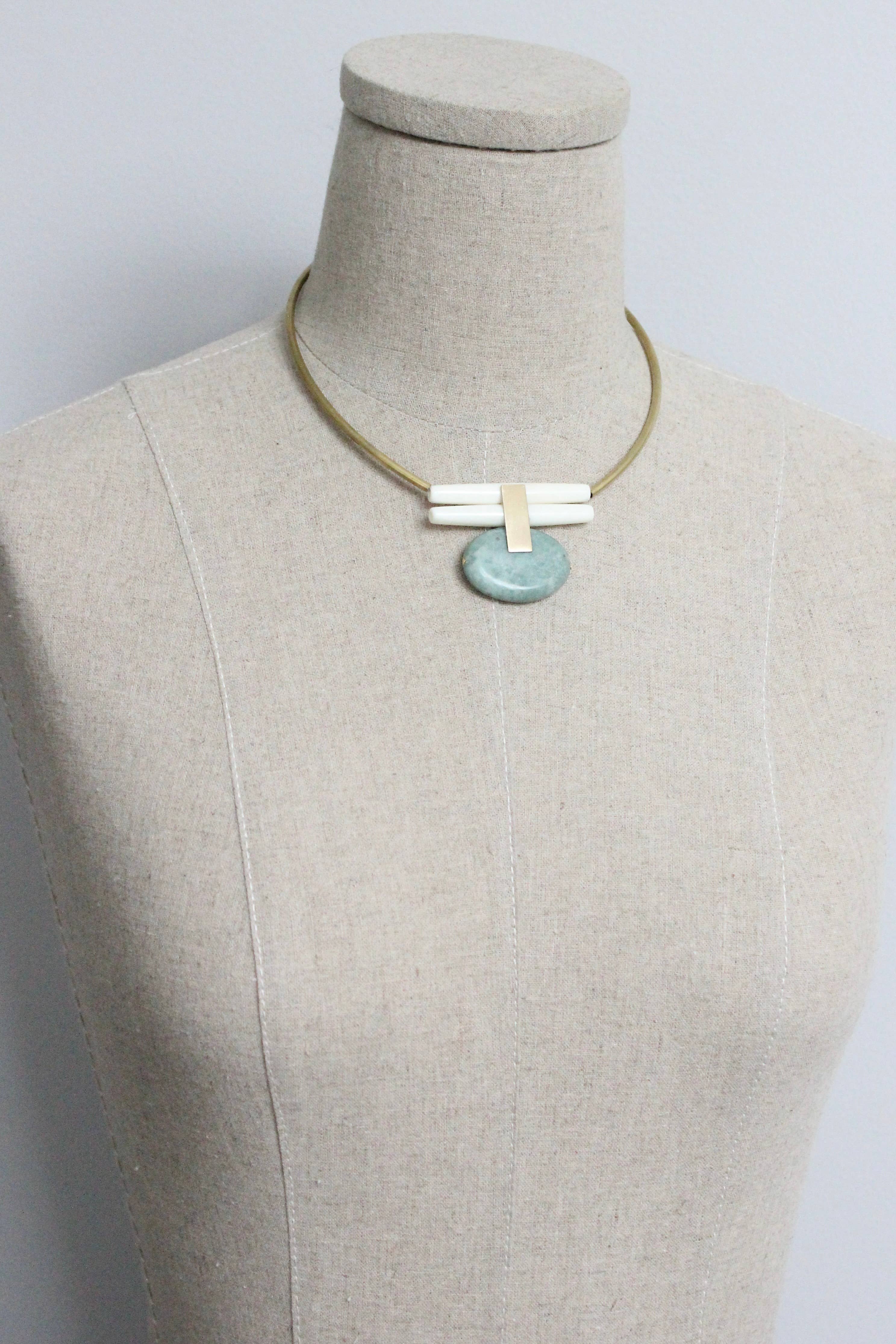 David Aubrey Jewelry - MLN114 Green Jasper and Brass Artdeco Necklace