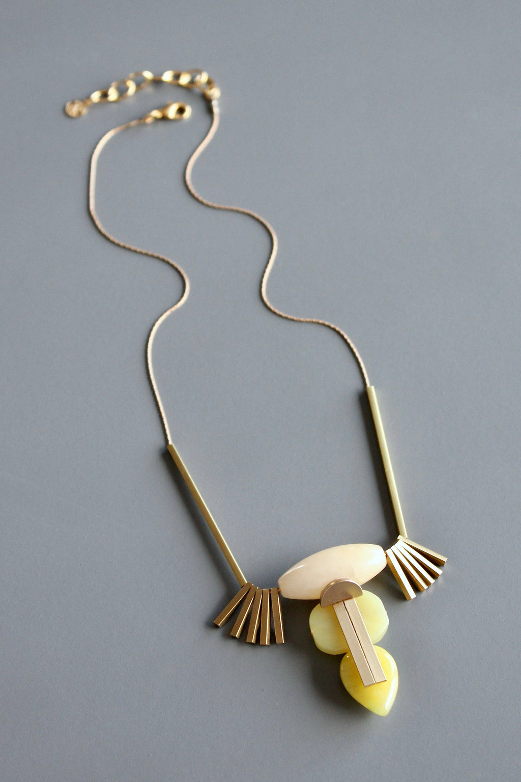 David Aubrey Jewelry - MLN218 Artdeco Jade and Brass Necklace