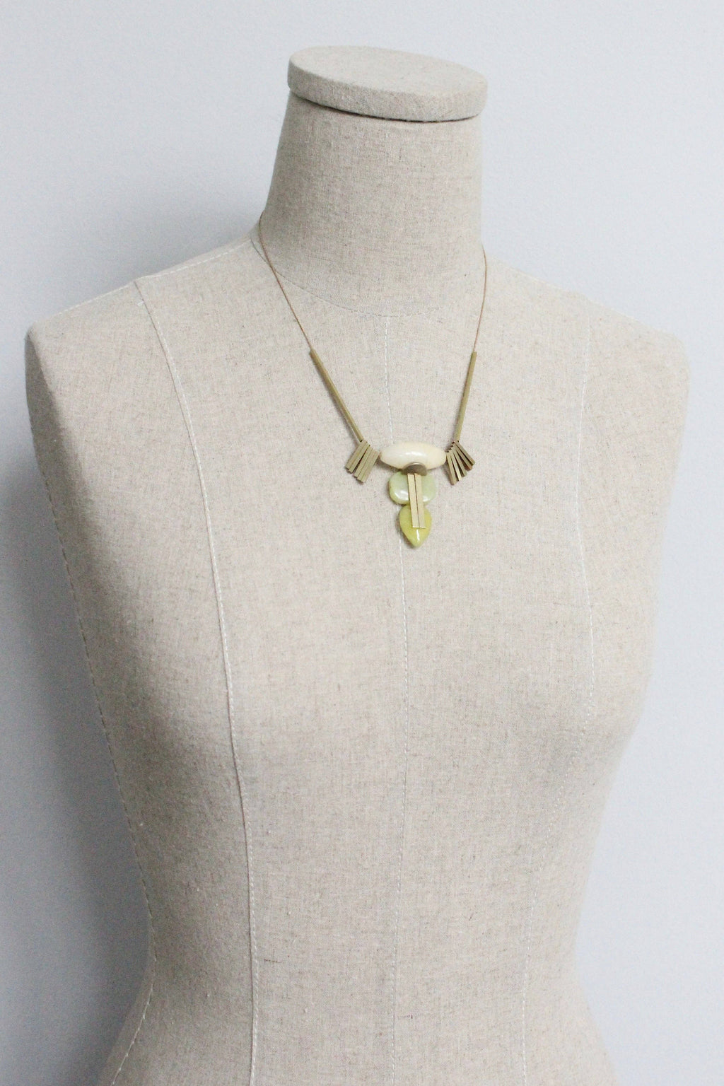 David Aubrey Jewelry - MLN218 Artdeco Jade and Brass Necklace