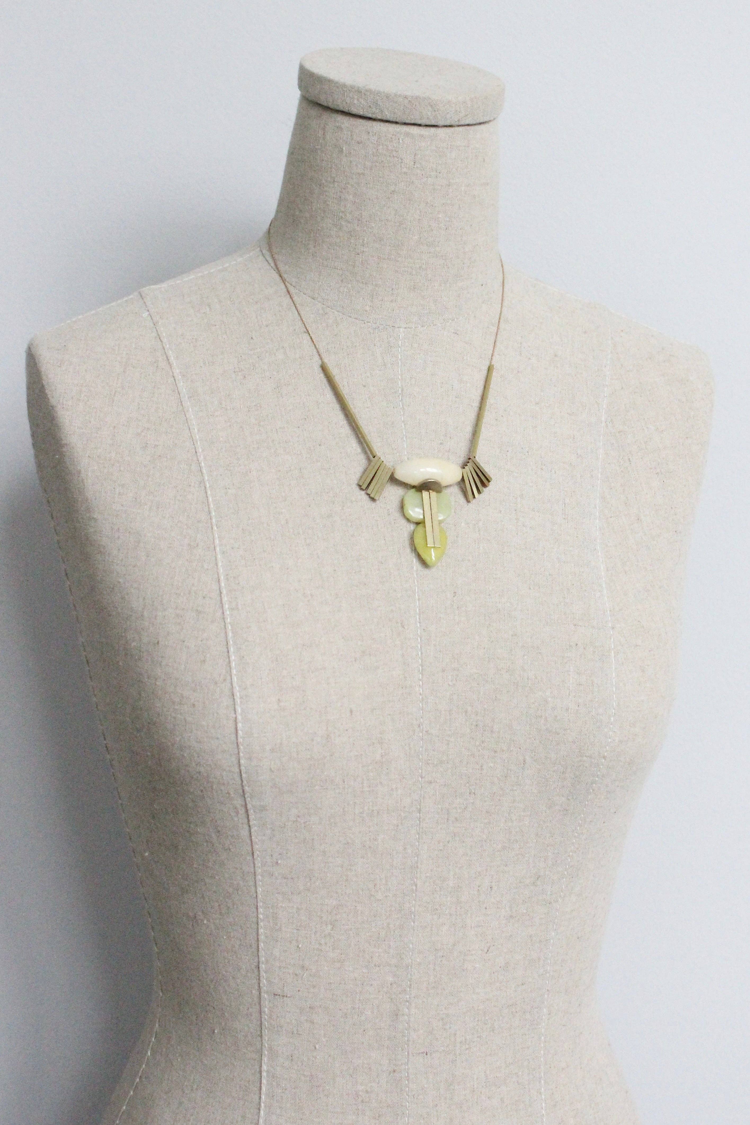 David Aubrey Jewelry - MLN218 Artdeco Jade and Brass Necklace